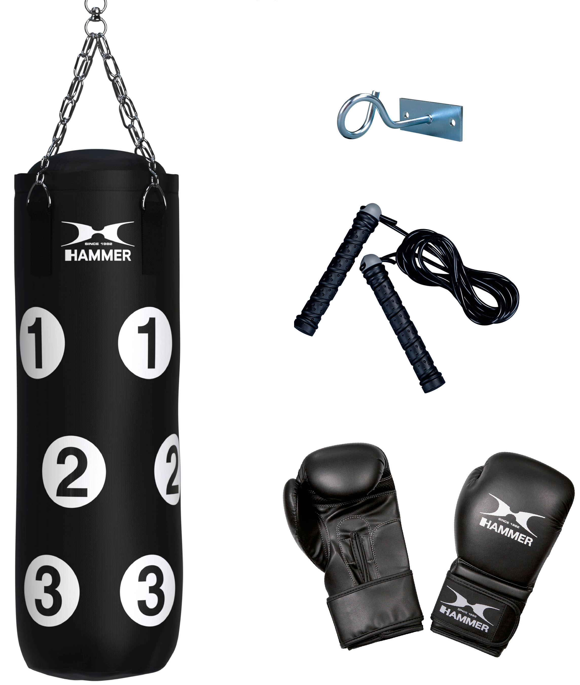 Hammer Boxsack »Sparring Professional«, (Set, mit Trainings-DVD-mit Boxhandschuhen-mit Sprungseil-mit Haken)