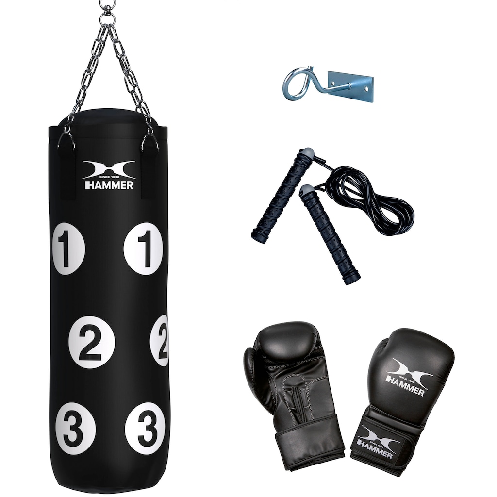 Hammer Boxsack »Sparring Professional«, (Set, mit Trainings-DVD-mit Boxhandschuhen-mit Sprungseil-mit Haken)