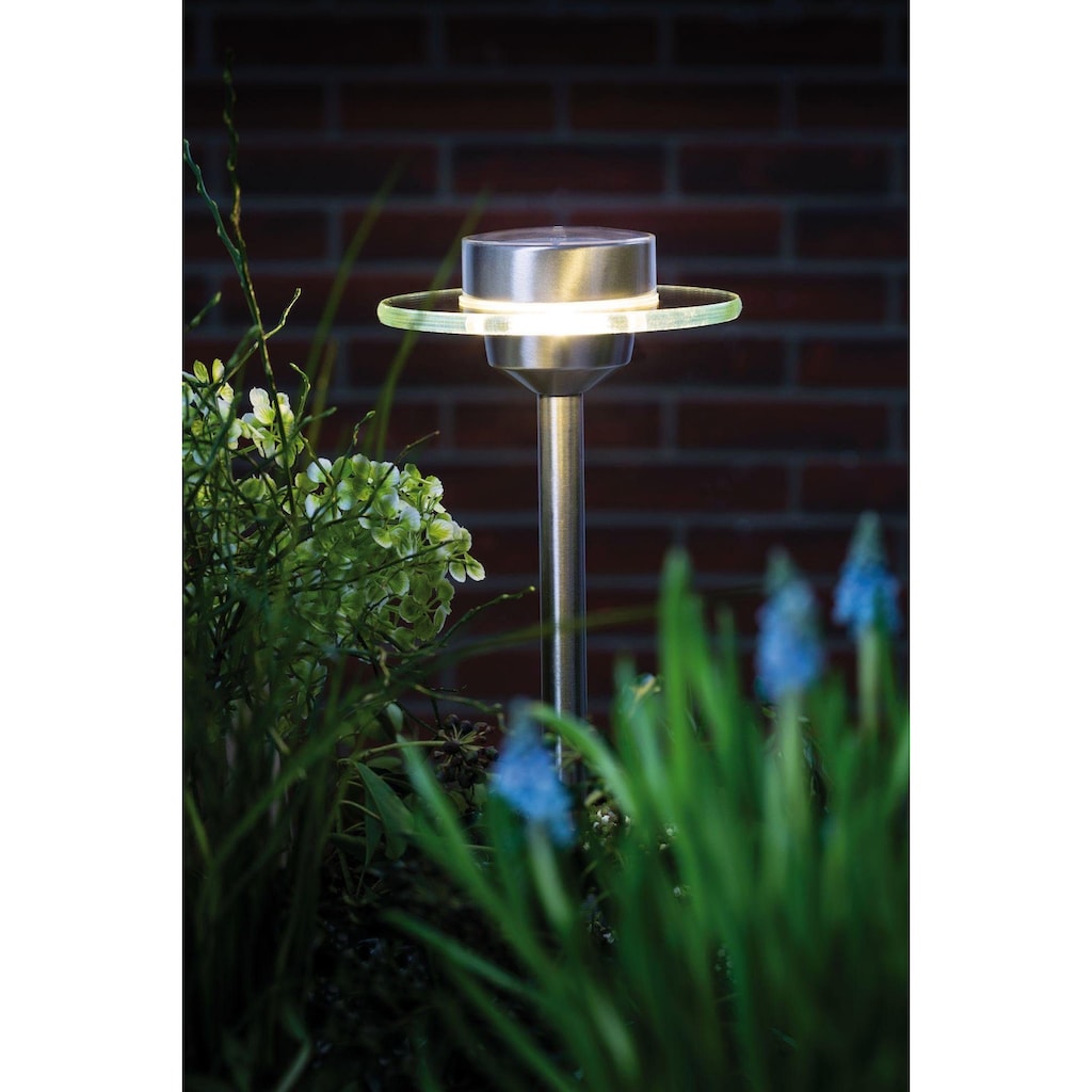 Paulmann LED Gartenleuchte »Solarspieß Ufo IP44 LED 1x0,2W Edelstahl/Klar Edelstahl/Glas«, 1 flammig-flammig