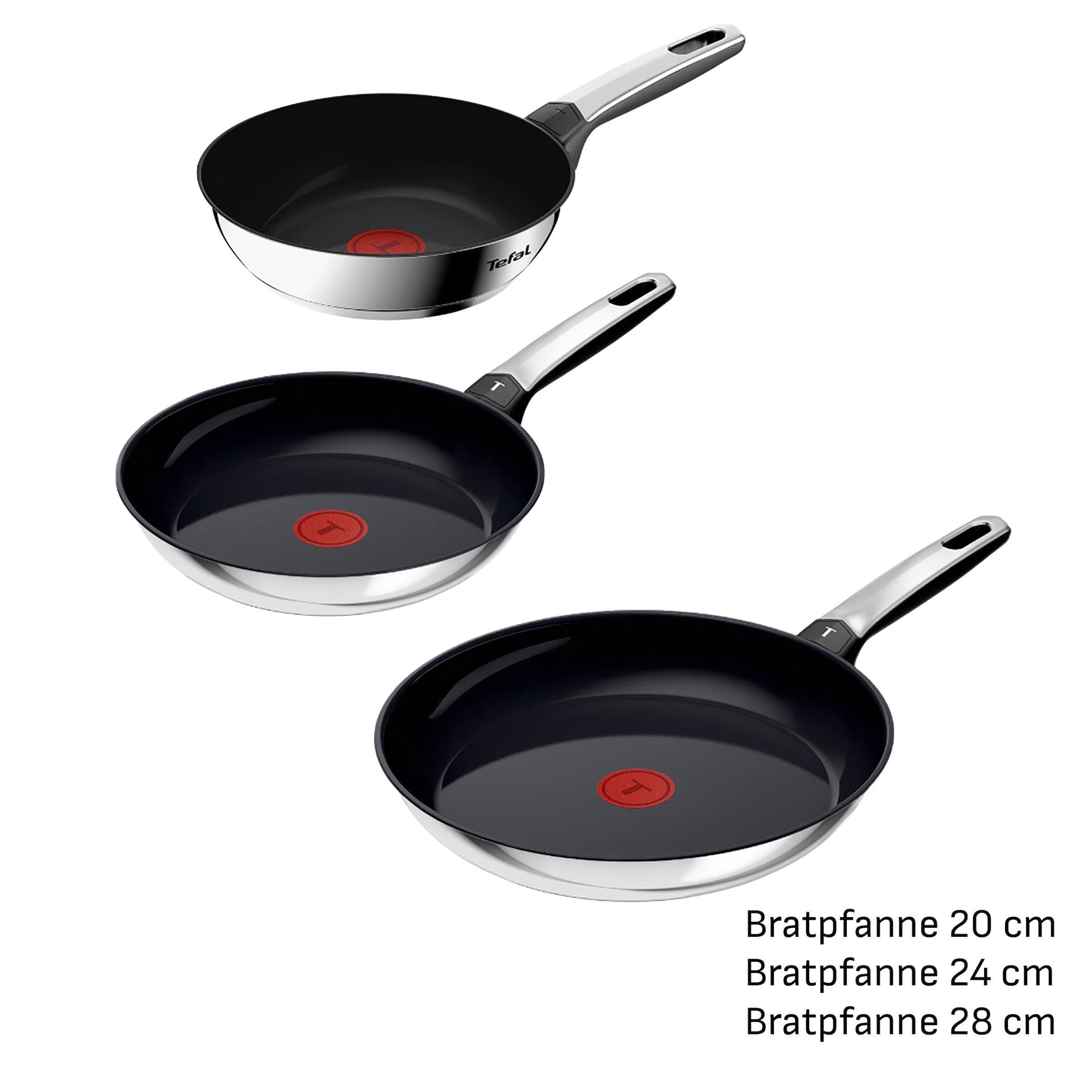 Tefal Pfannen-Set »Emotion+« Edelstahl Set, 3 tlg. Premium Edelstahl, Induktion, spülmaschinenfest, hochglanzpoliert