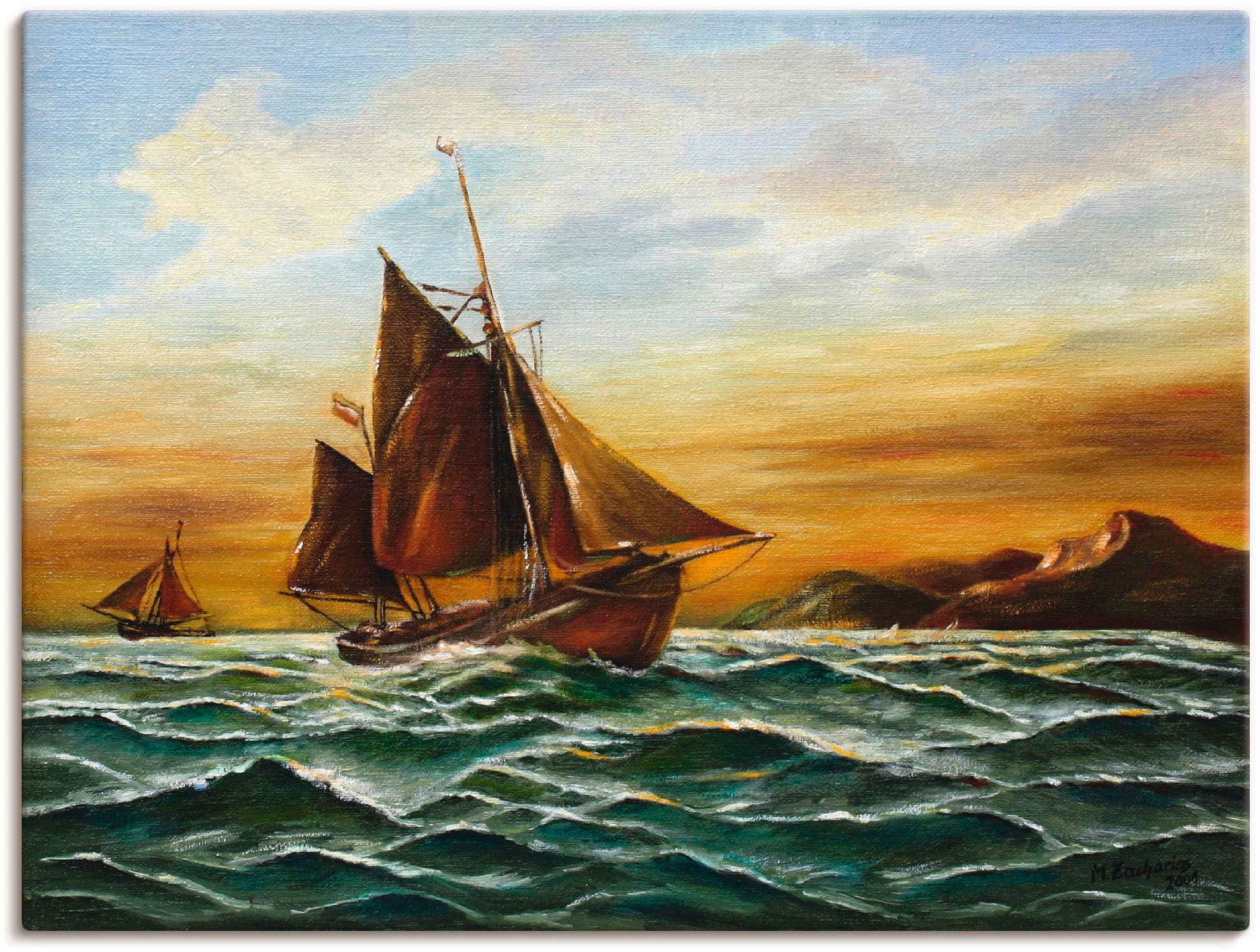 Artland Wandbild "Segelschiff auf See - maritime Malerei", Boote & Schiffe, (1 St.), als Leinwandbild, Wandaufkleber in 