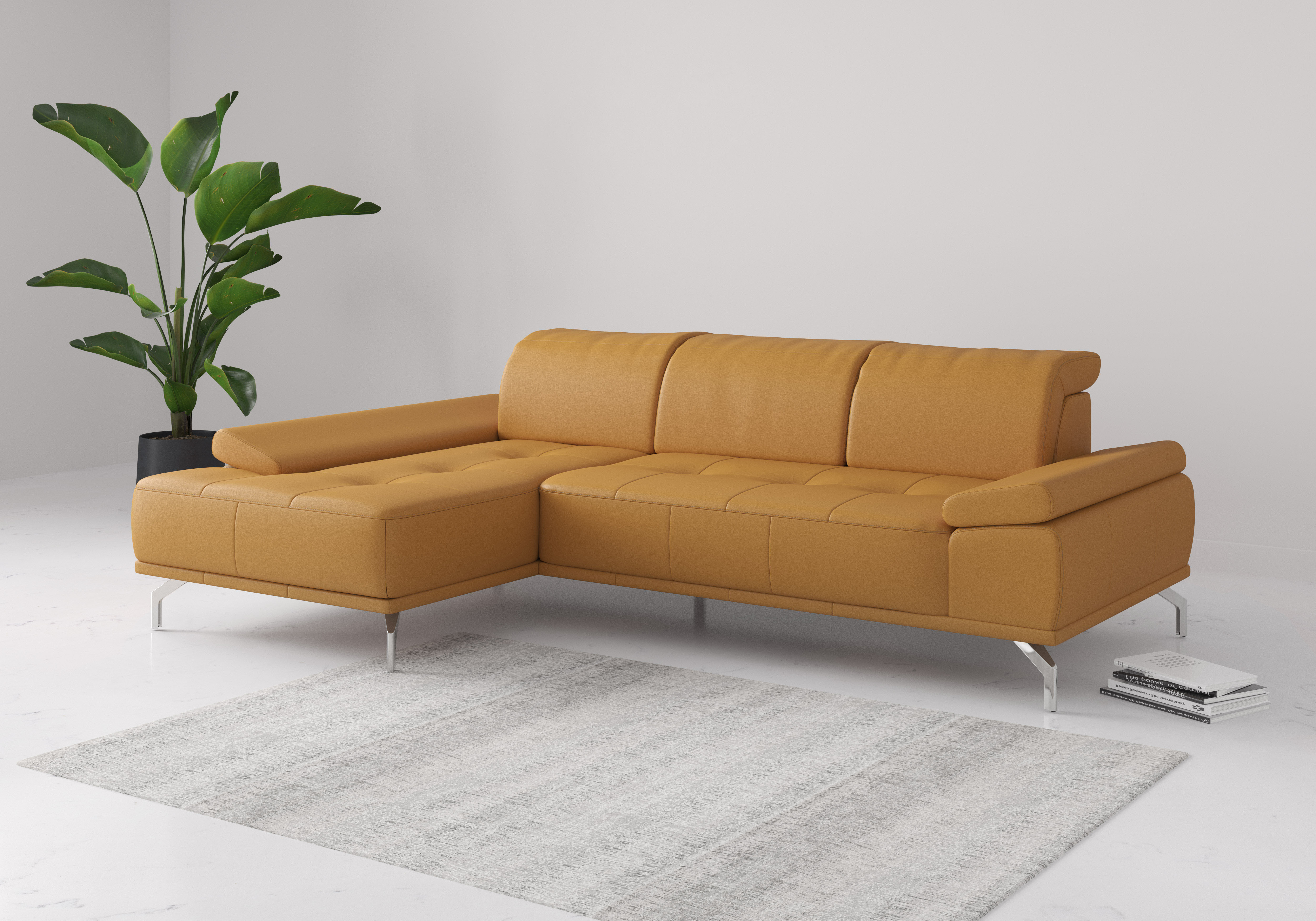 OTTO home Ecksofa "Caluna, L-Form, B:280cm, Federkern, in Stoff und Leder" Inkl.Sitztiefenverstellung, wahlweise mit Kopf- und Armteilverstellung