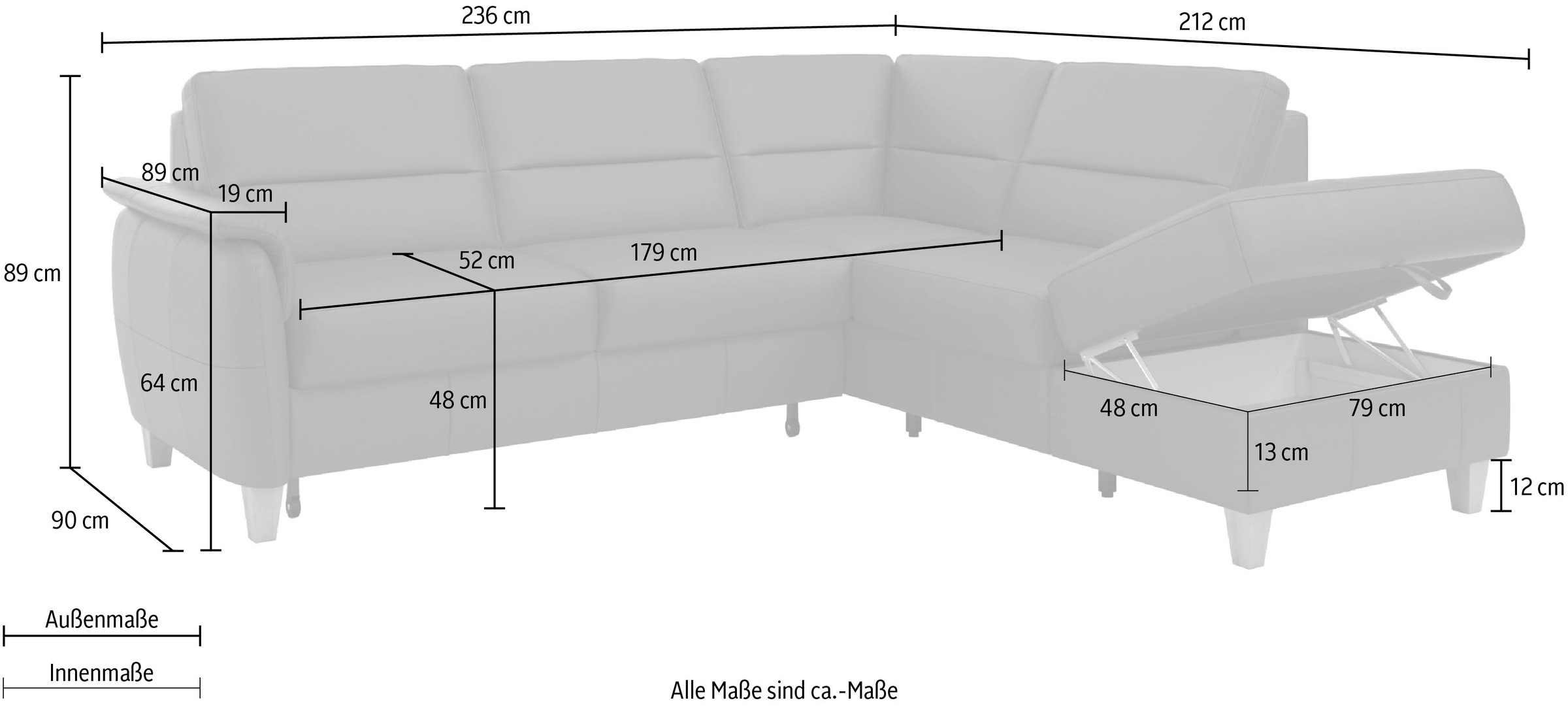 Home affaire Ecksofa »Palmera L-Form«, Federkern, wahlweise mit Bettfunktion und mit/ohne Stauraum