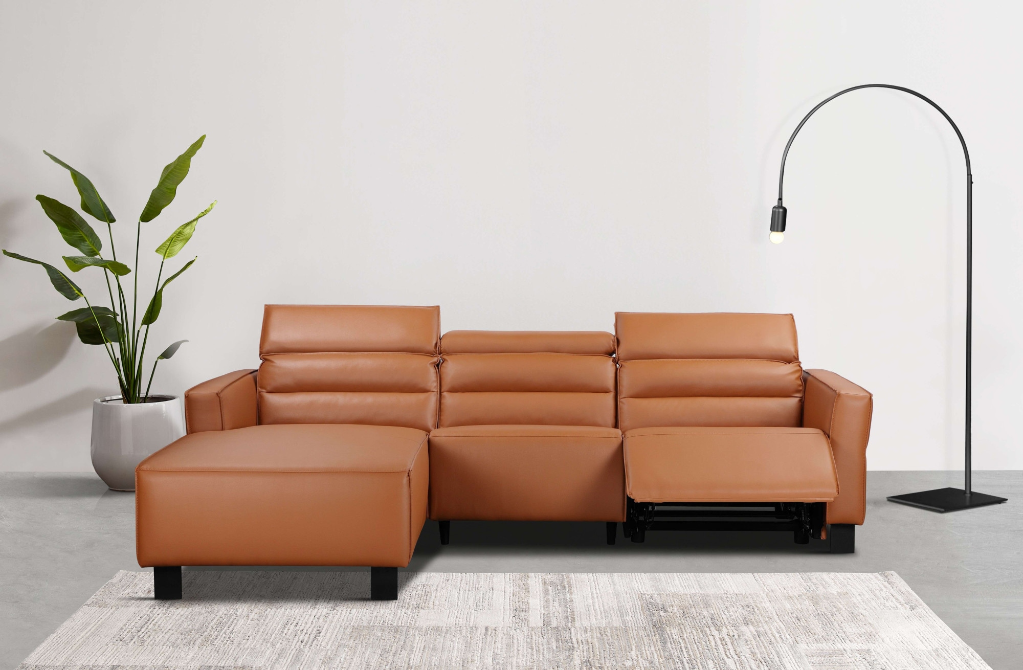 OTTO home Sofa "CARPARI Naturleder,L-Form,224 cm, man./elektr. Relaxfunktion" (USB A/C), sowie Kopfteilverstellung