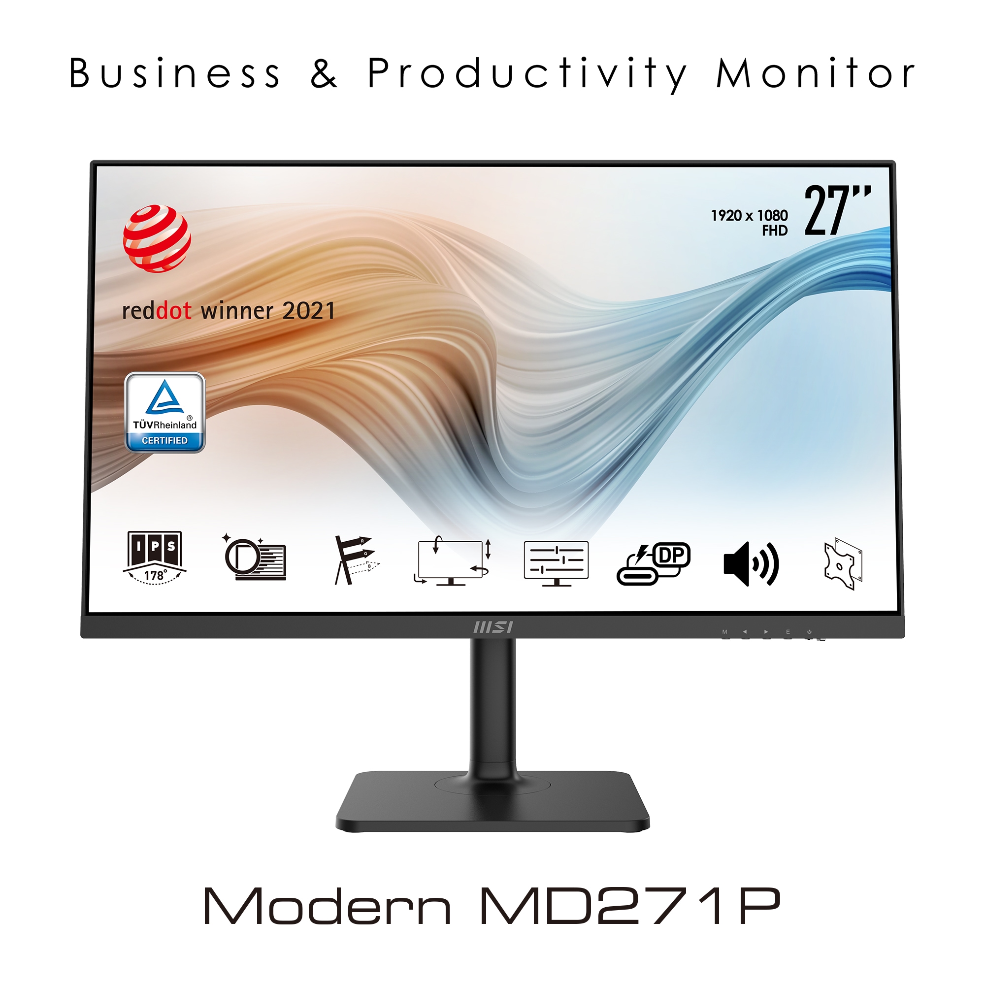 MSI LED-Monitor »Modern MD271P«, 69 cm/27 Zoll, 1920 x 1080 px, Full HD, 5 ms Reaktionszeit, 75 Hz, 3 Jahre Herstellergarantie, höhenverstellbar, USB-C