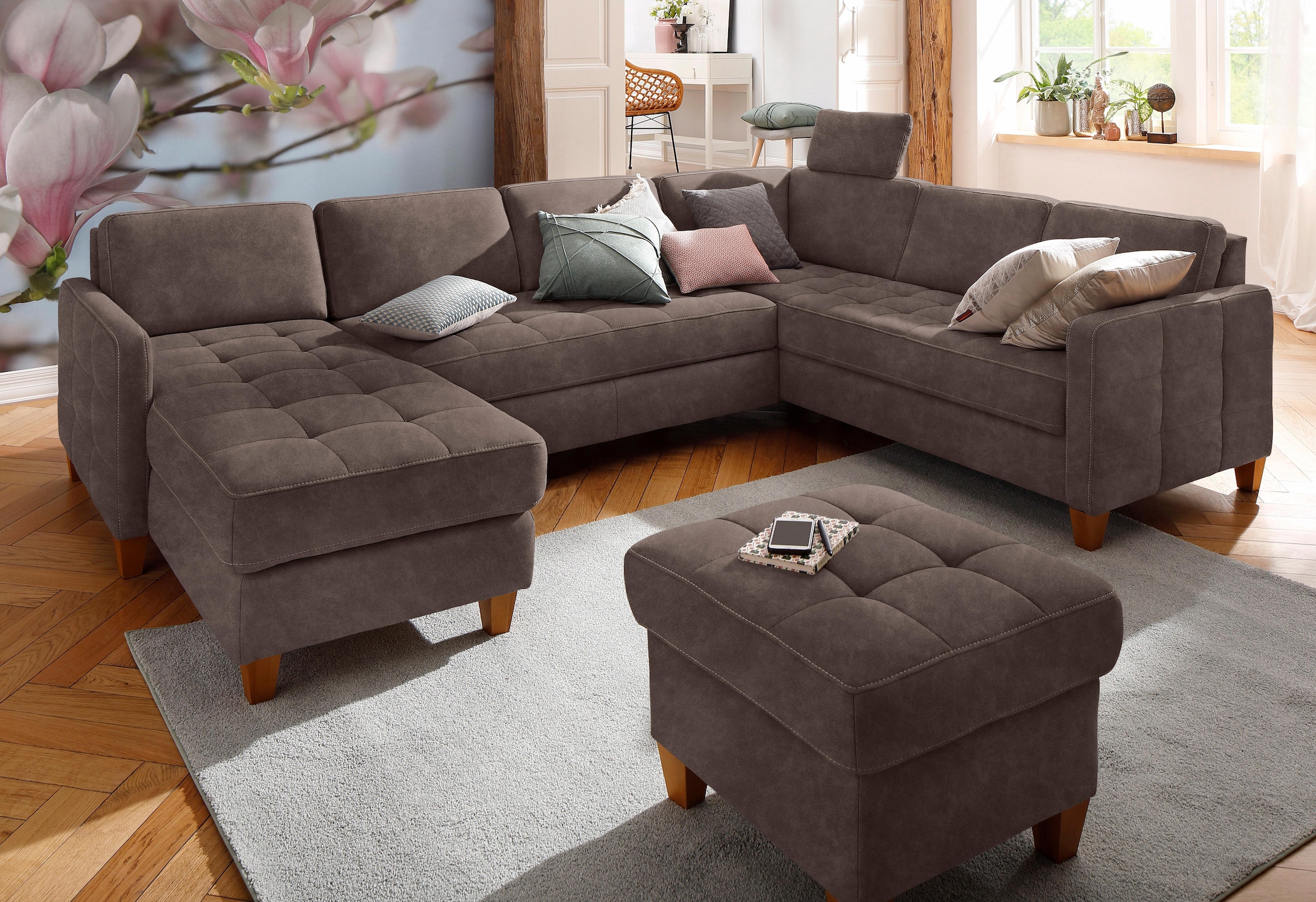 Home affaire Wohnlandschaft "Earl U-Form" wahlweise auch mit Bettfunktion o günstig online kaufen