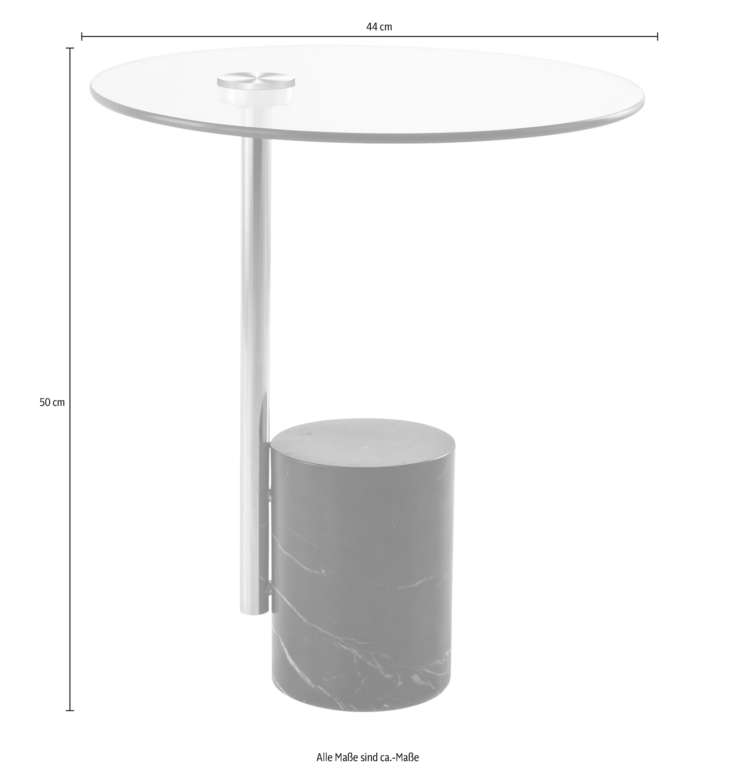 Kayoom Beistelltisch »Rosario 525, Beistelltisch in glamourösem Stil,runde Glas-Tischplatte«, (1 St.), Tischgestell in Metall-Marmor-Kombination, Sockel Ø 17 cm