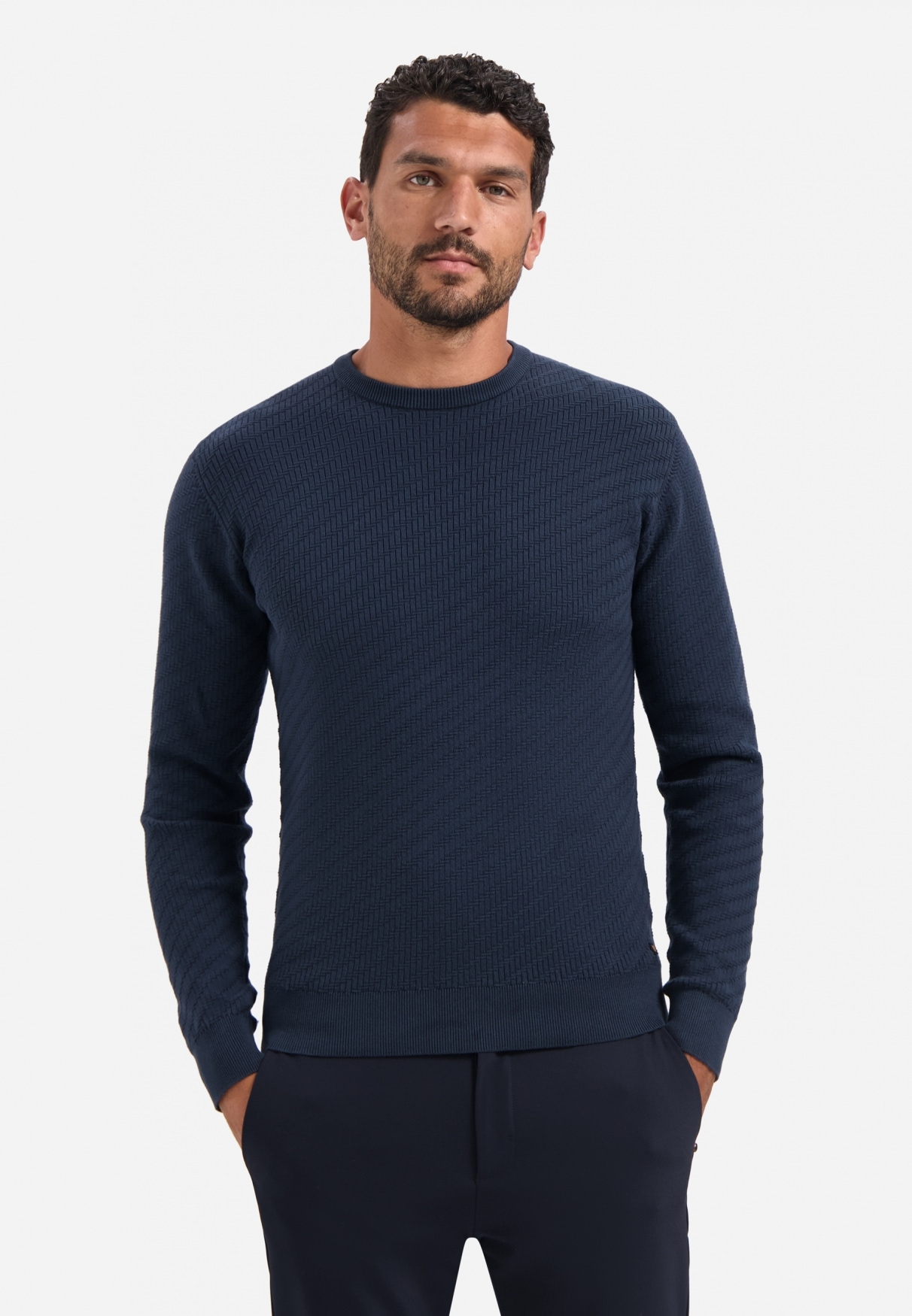 NO EXCESS V-Ausschnitt-Pullover "No Excess Pullover mit diagonaler Strickst günstig online kaufen