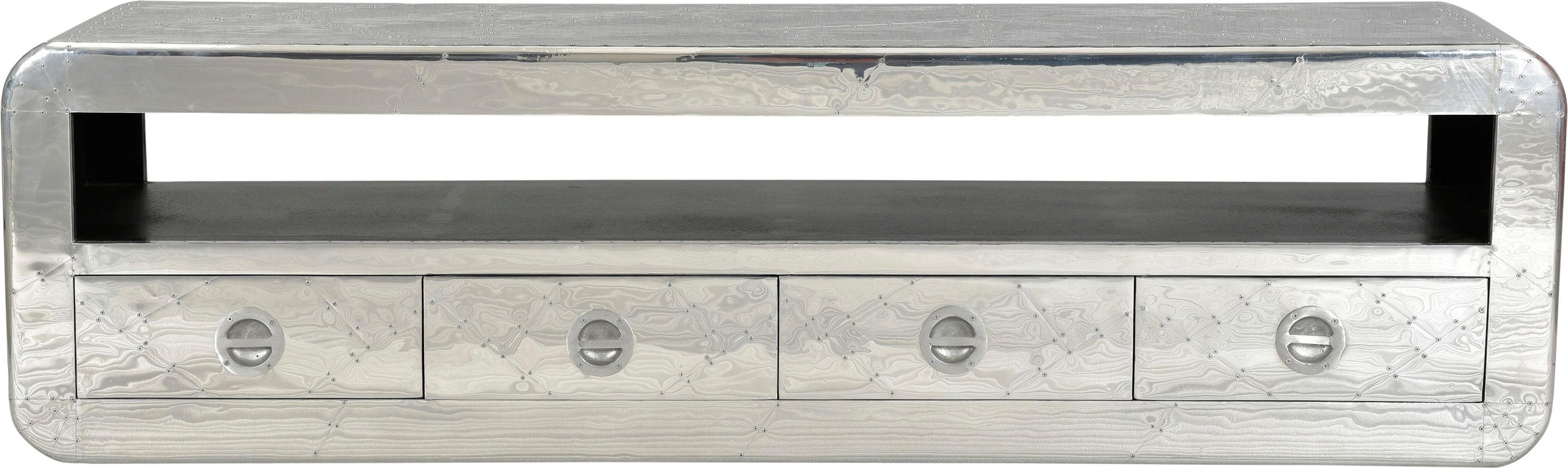 SIT Lowboard "Oamaru aus Mangoholz mit 4 Schubladen & offenem Fach" Futuristischer Aluminium-Look mit dekorativen Zierschrauben