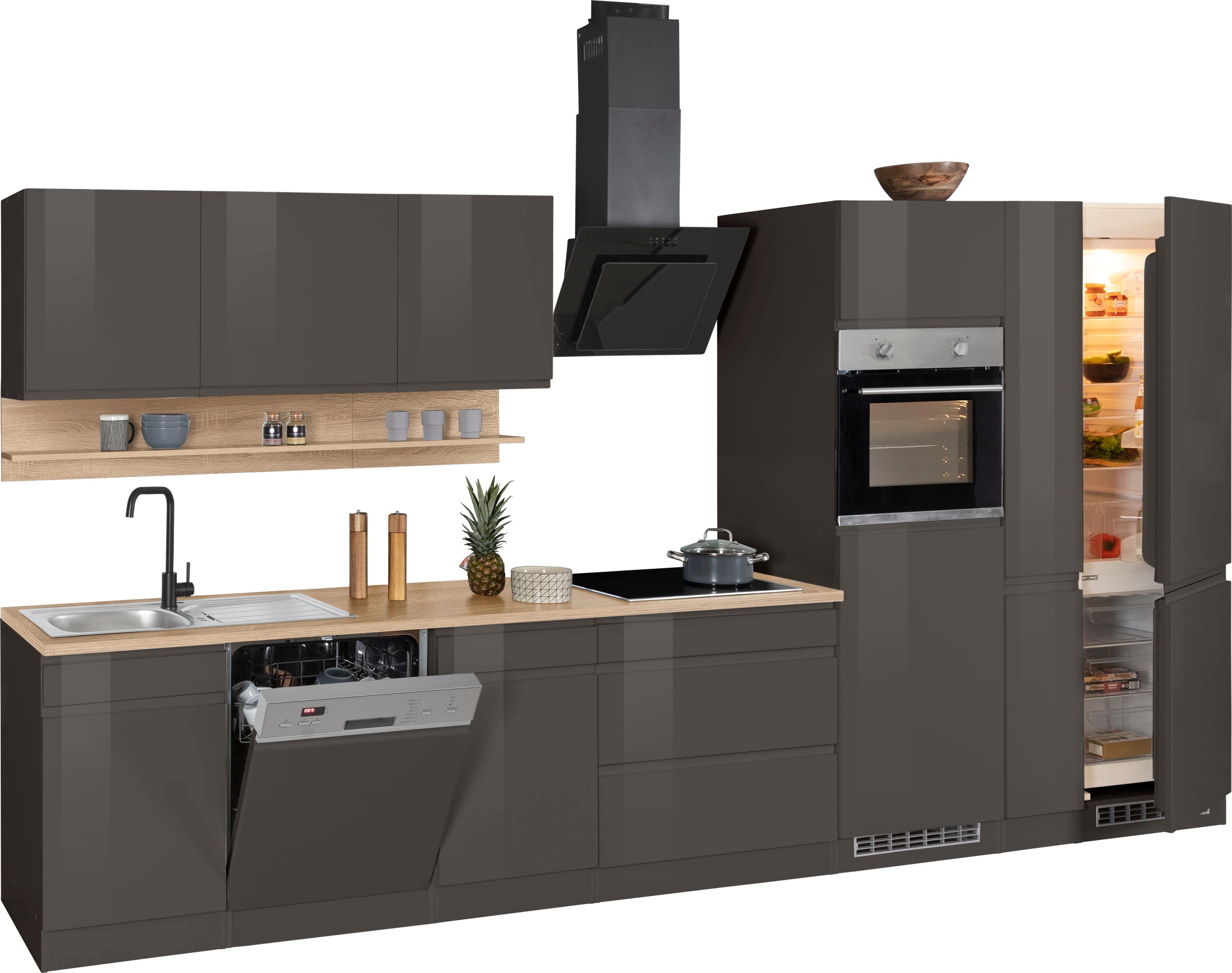 HELD MÖBEL Küchenzeile »Virginia«, Breite 390 cm, mit Glaskeramik-oder Induktionskochfeld