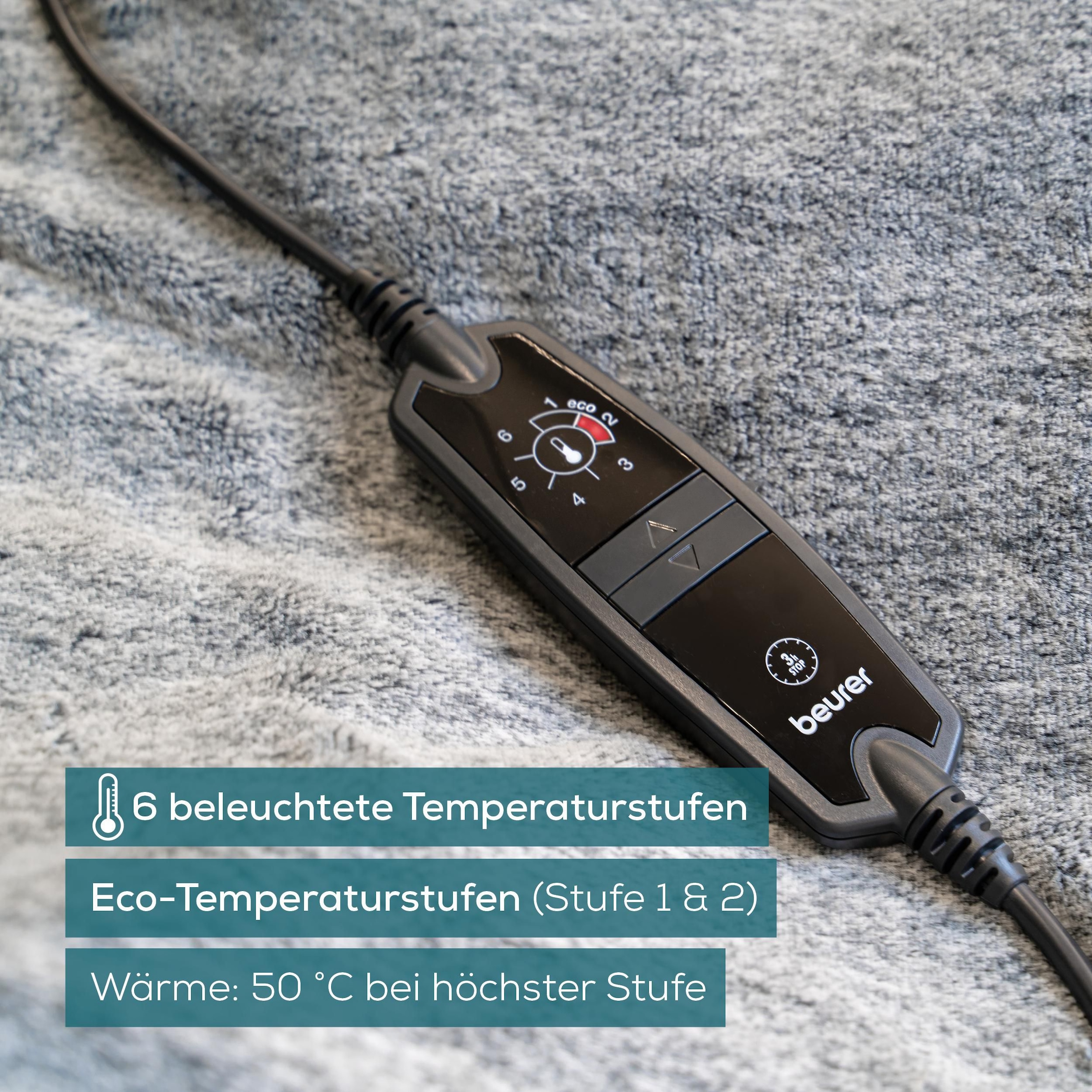 BEURER Heizdecke »HD 75 Nordic Grey Green Planet, aus recycelten Materialien« kuschelige Wärmedecke in Kunstfelloptik, mit 6 Temperaturstufen