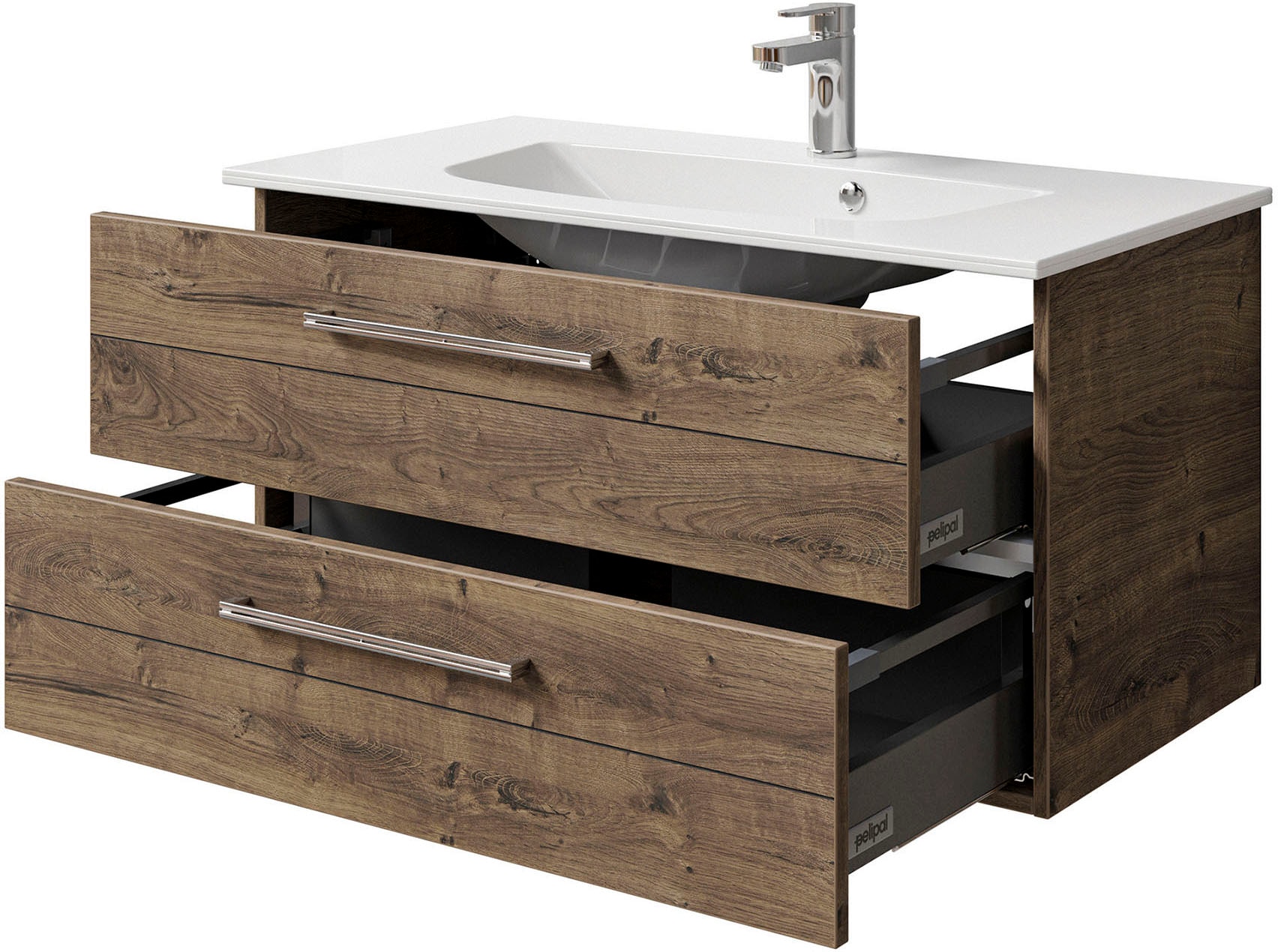 Saphir Badmöbel-Set »Serie 6025 2-teilig Mineralmarmor-Waschtisch mit LED-Spiegelschrank« 2 Stk. tlg.