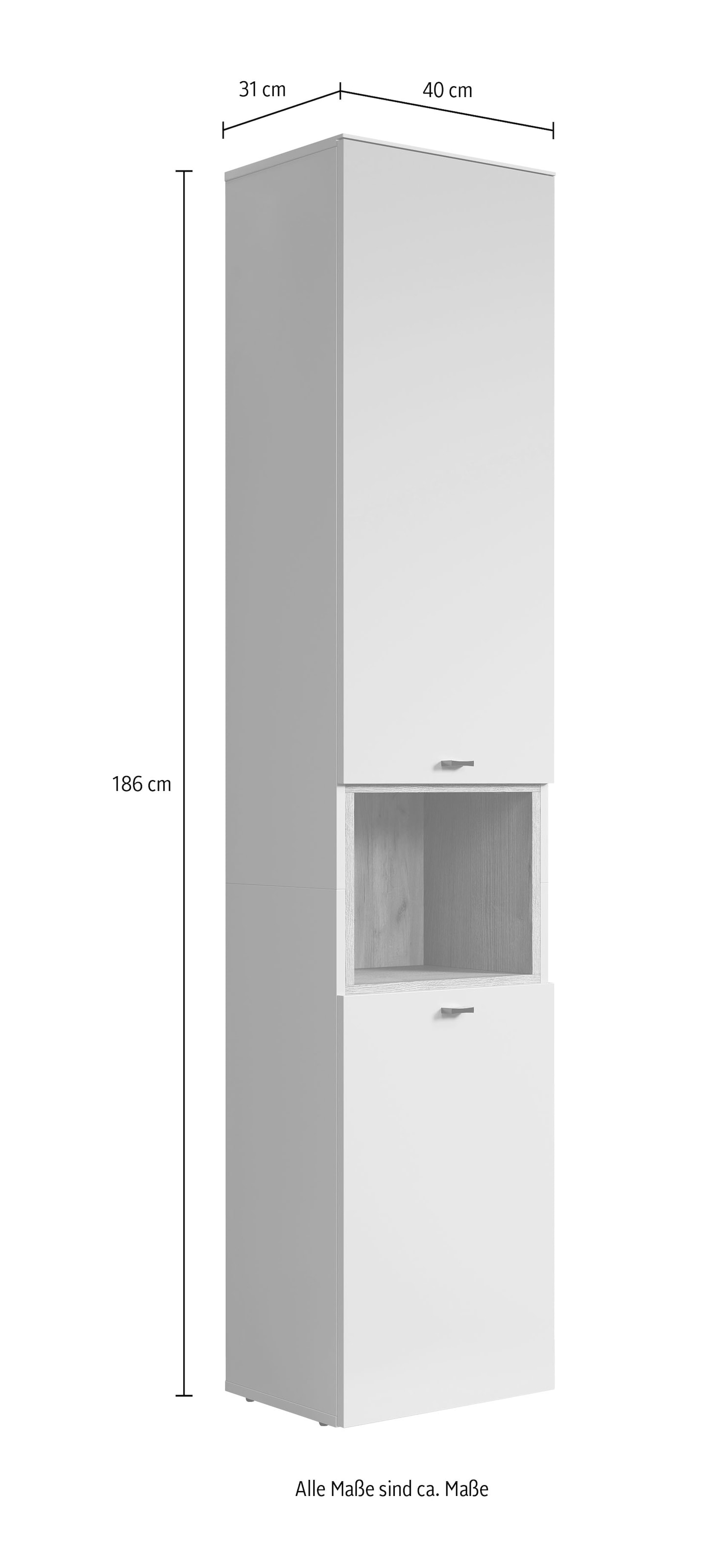 welltime Hochschrank »San Pedro«, (1 St.), Badezimmerschrank mit Soft-Close-Funktion - Maße (B/T/H) 40/31/186 cm