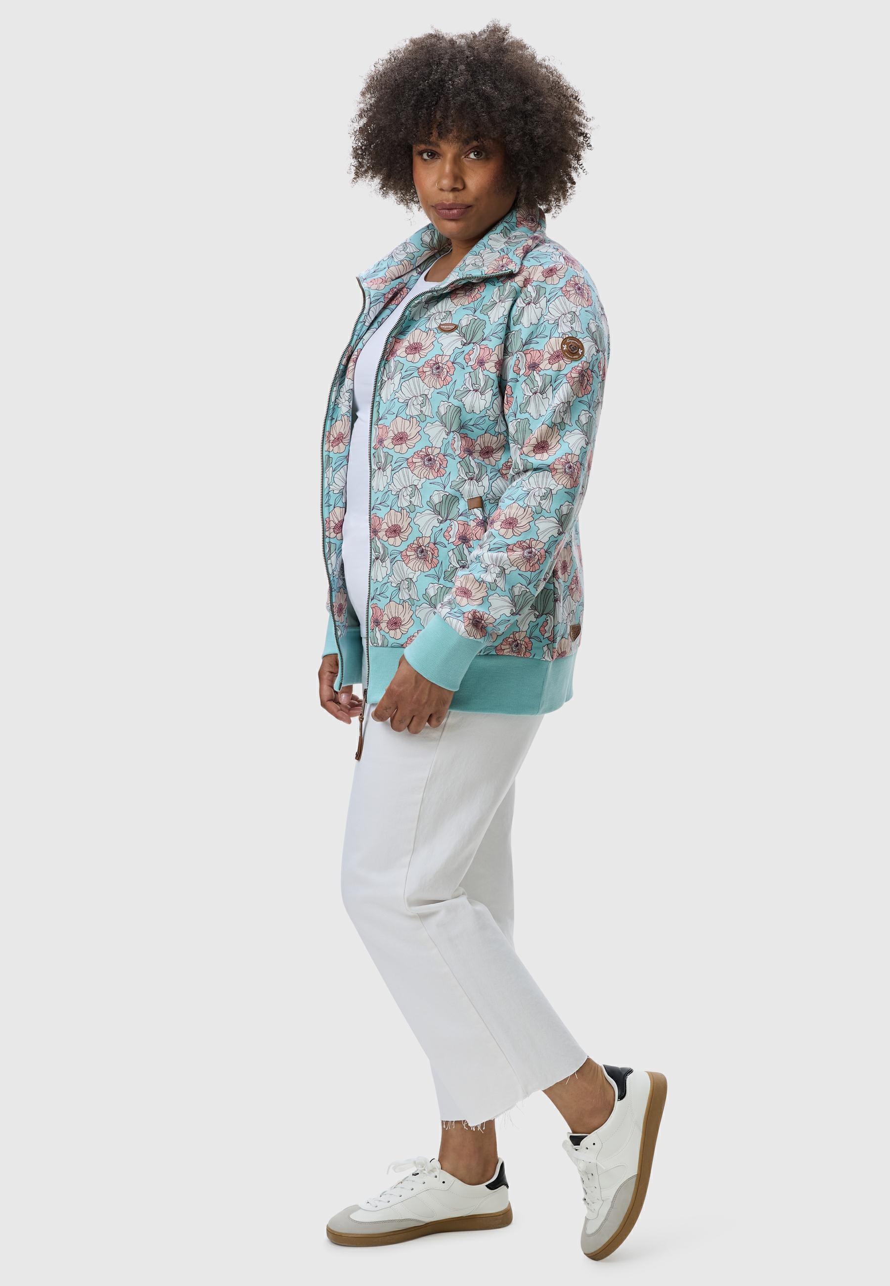 Ragwear Sweatjacke »Izolda Plus«, Zipper mit hohem Kragen und Blumenmuster