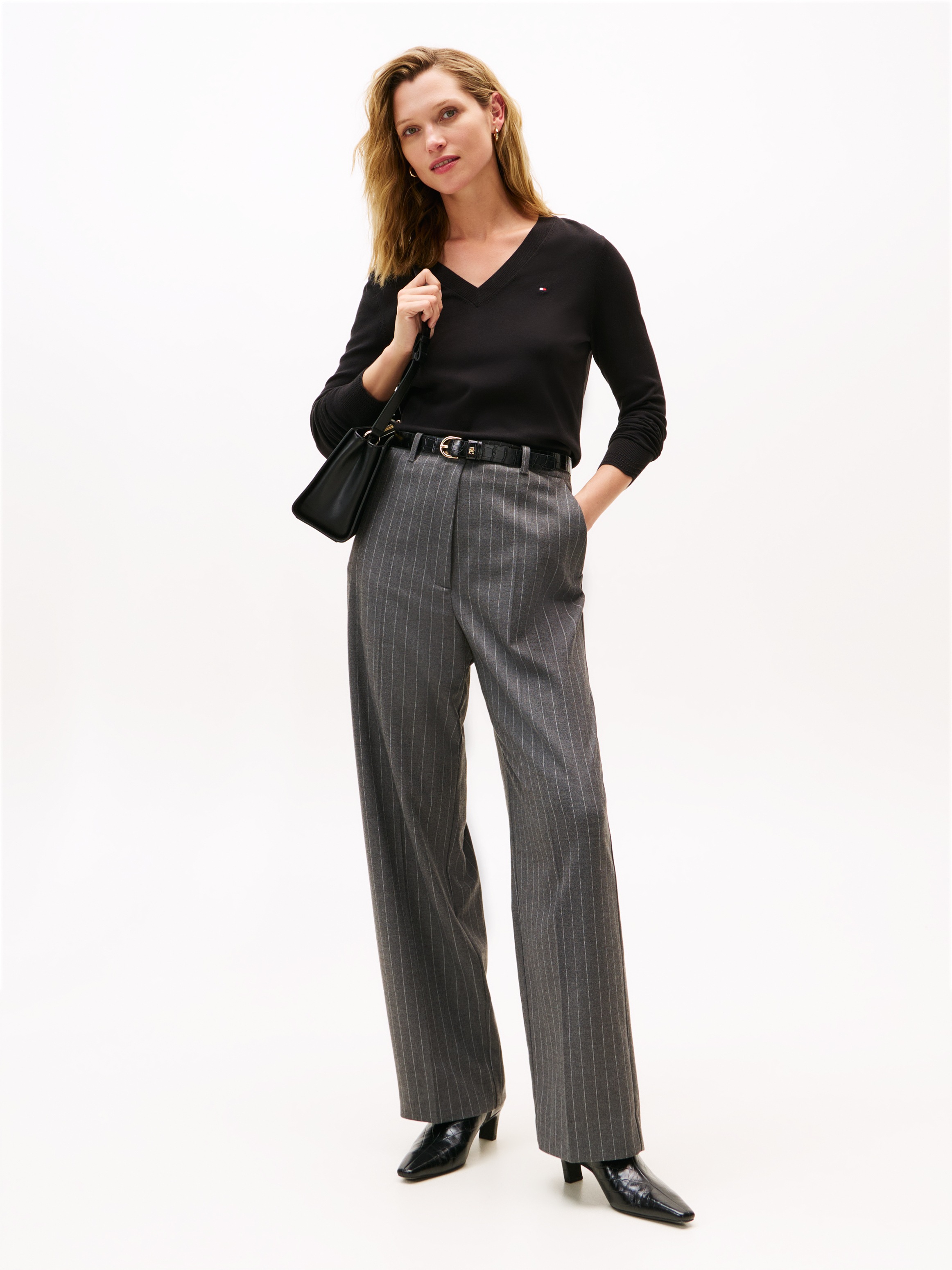 Thumbnail - Tommy Hilfiger "CO JERSEY STITCH V-NK SWEATER mit V-Ausschnitt und Ripp" Baumwollmischung