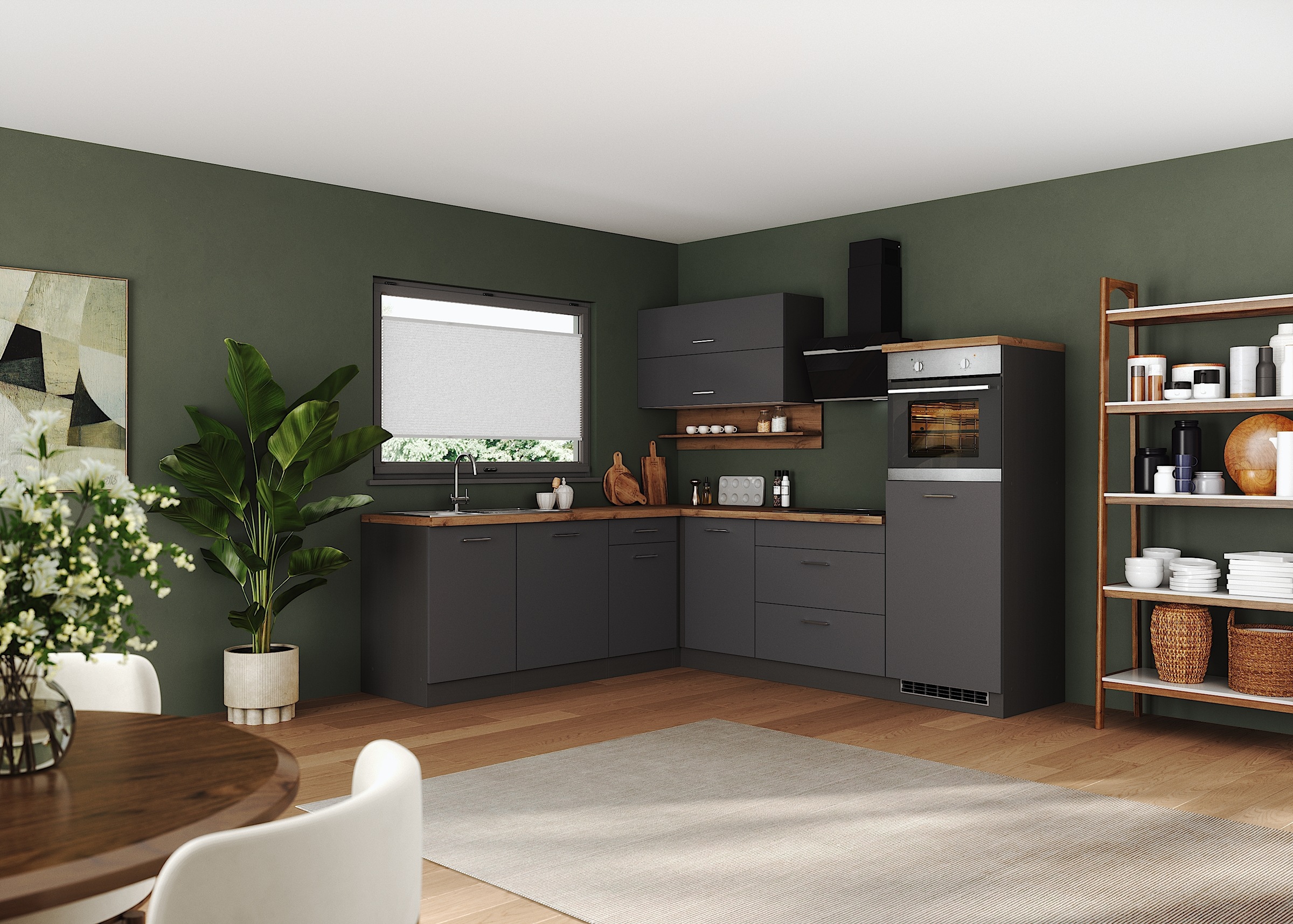 KOCHSTATION Winkelküche "KS-Milan", Stellbreite 250/220 cm, viel Stauraum, günstig online kaufen