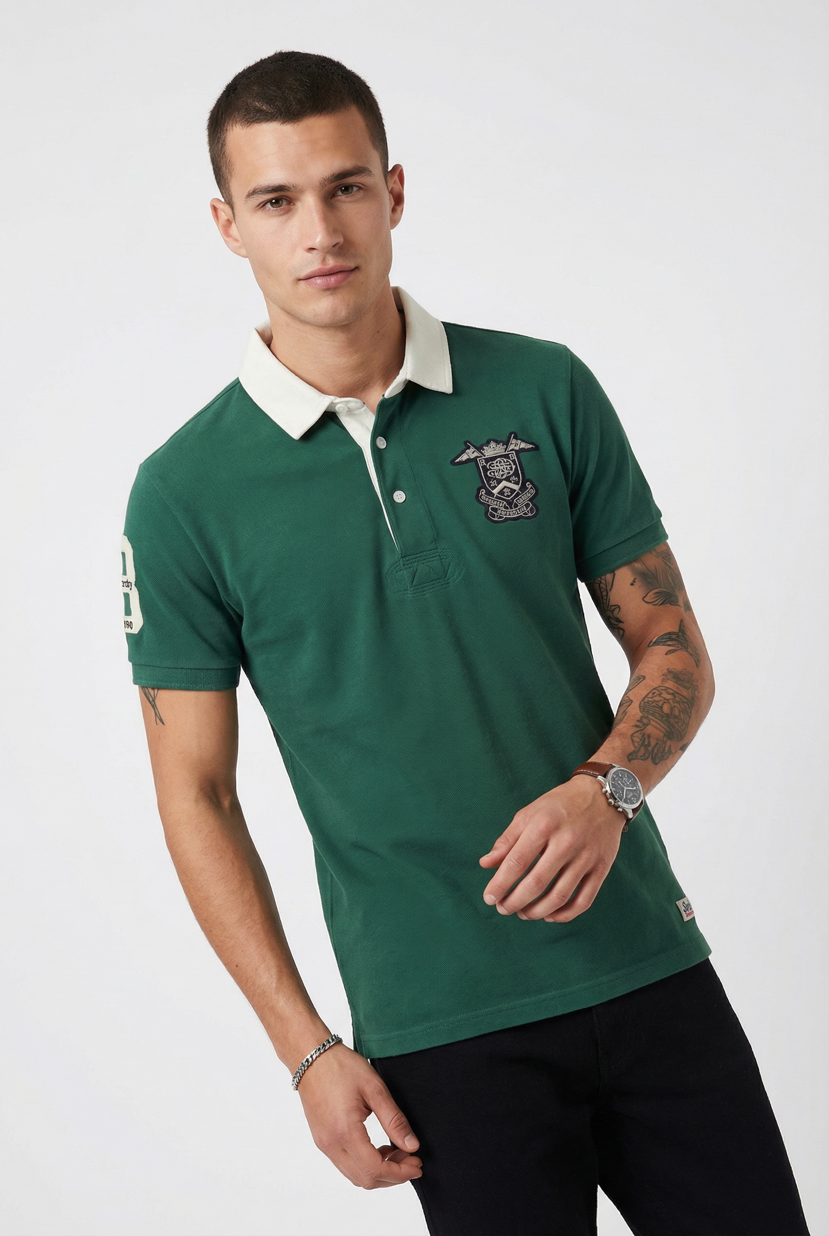 Superdry 1100000002199 "VINTAGE PIQUE RUGBY POLO" mit Kurzarm, aus Baumwolle und Single Jersey, Relaxed Fit