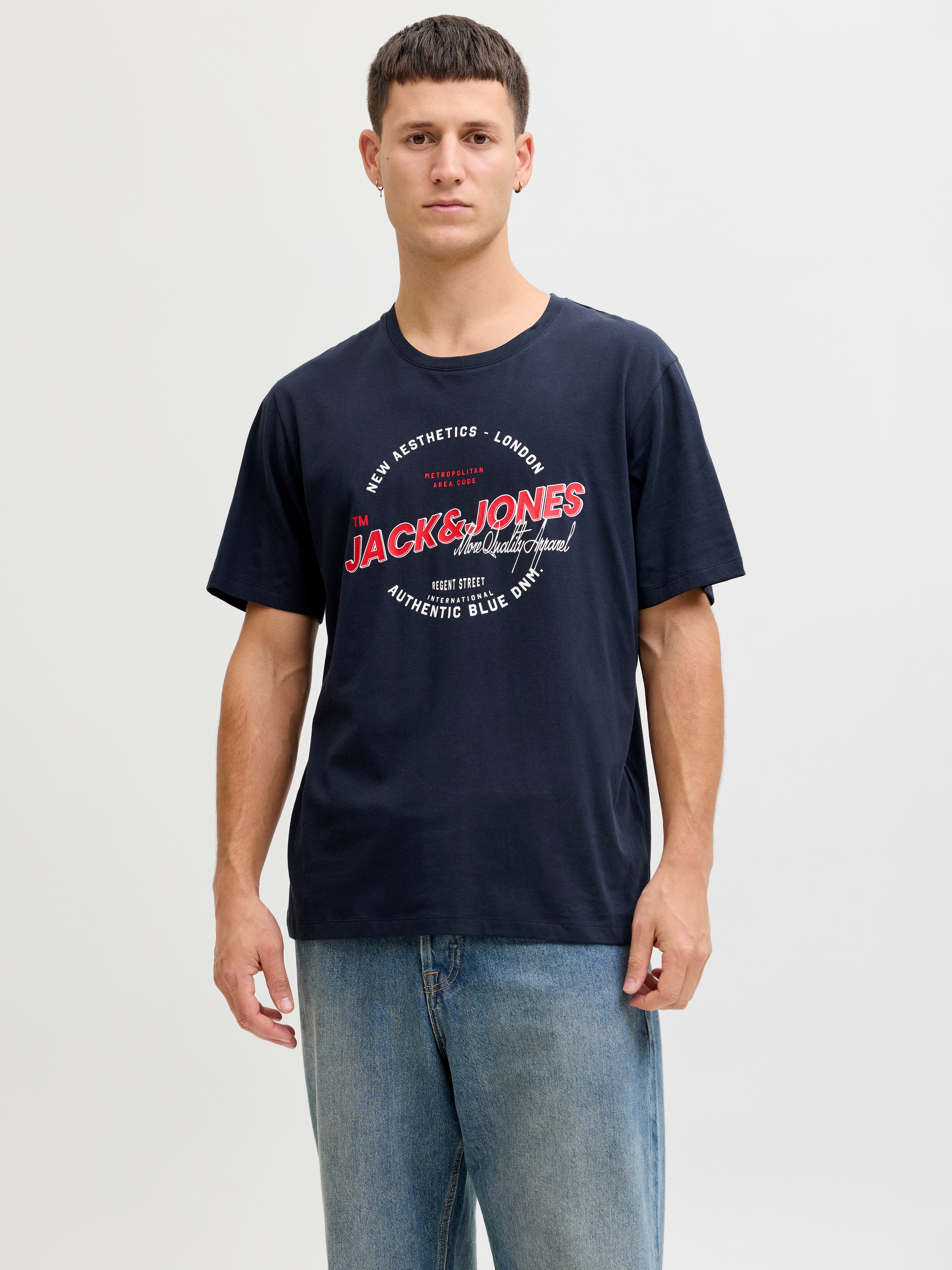 Jack & Jones Rundhalsshirt "JJELOGO TEE SS O-NECK 2 COL SS26 SN" mit Grafikprint