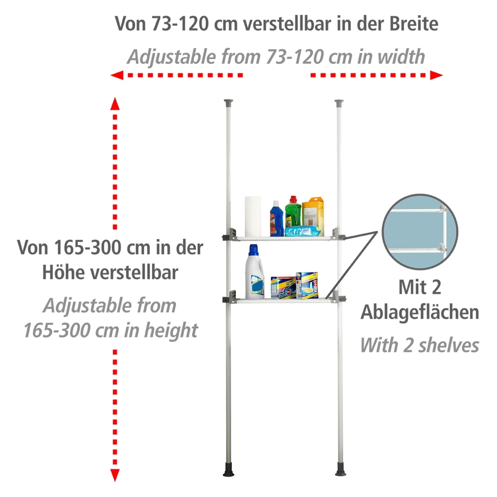Thumbnail - WENKO Teleskopregal "Modell Herkules Twin", (Set), 2 Trägerstangen, 2 verstellbare Ablagen, ideal für Bad & Abstellkamme...