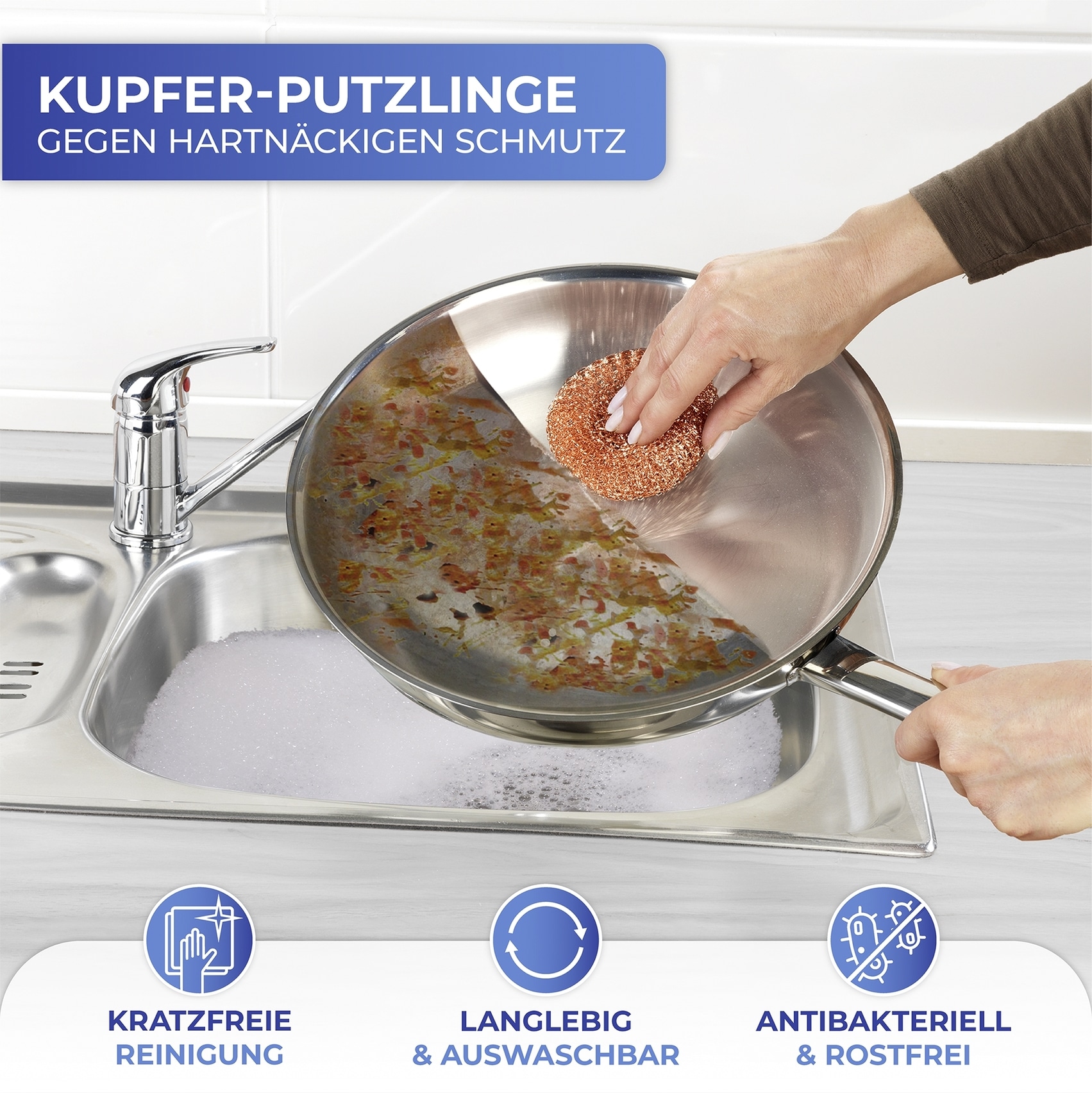 Maximex Reinigungsschwamm »Kupfer-Putzlinge«, (Set, 6 St.), entfernen hartnäckigen Schmutz, Eingebranntes und Rost, rostfrei