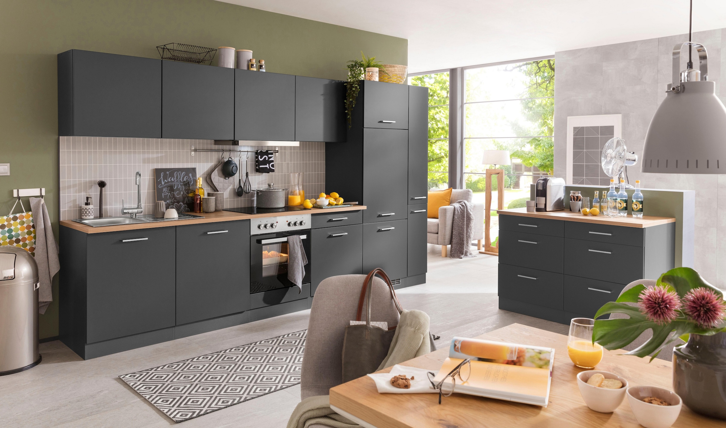 KOCHSTATION Küchenzeile »KS-Kehl«, mit E-Geräten, Breite 330 cm, inkl. Kühlschrank