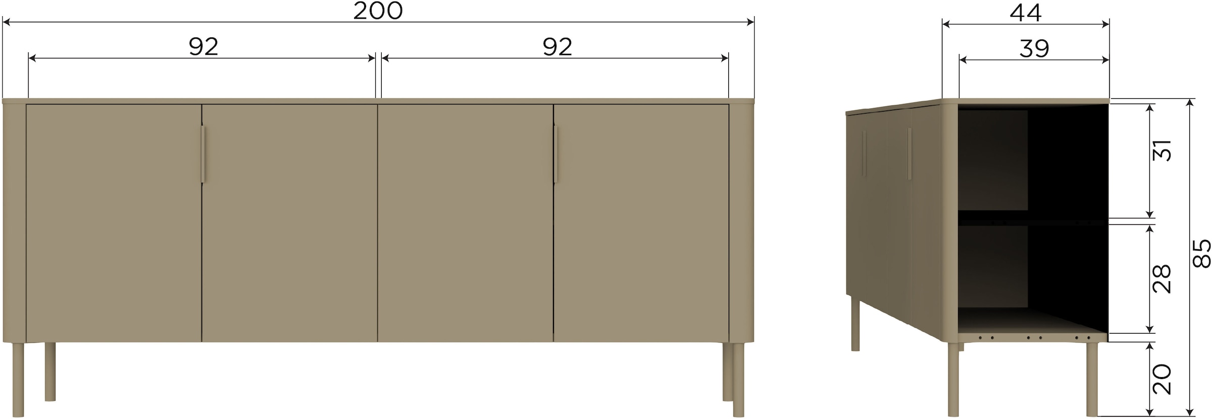 WOOOD Sideboard »Gunnar mit FSC®-Mix Massivkiefer subtile Griffmulden 201 x 44 x 85 cm« Tragkraft 20 kg pro Einlegeboden, einfach zu montieren, mit Schutzlack