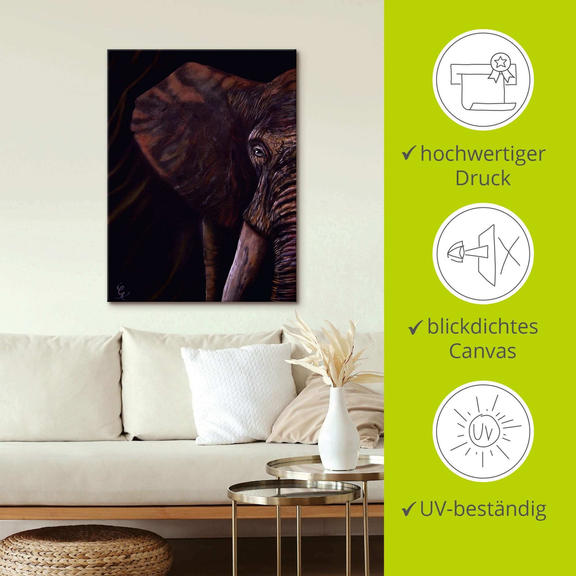 Artland Leinwandbild »Elefant«, Wildtiere, (1 St.), auf Keilrahmen gespannt