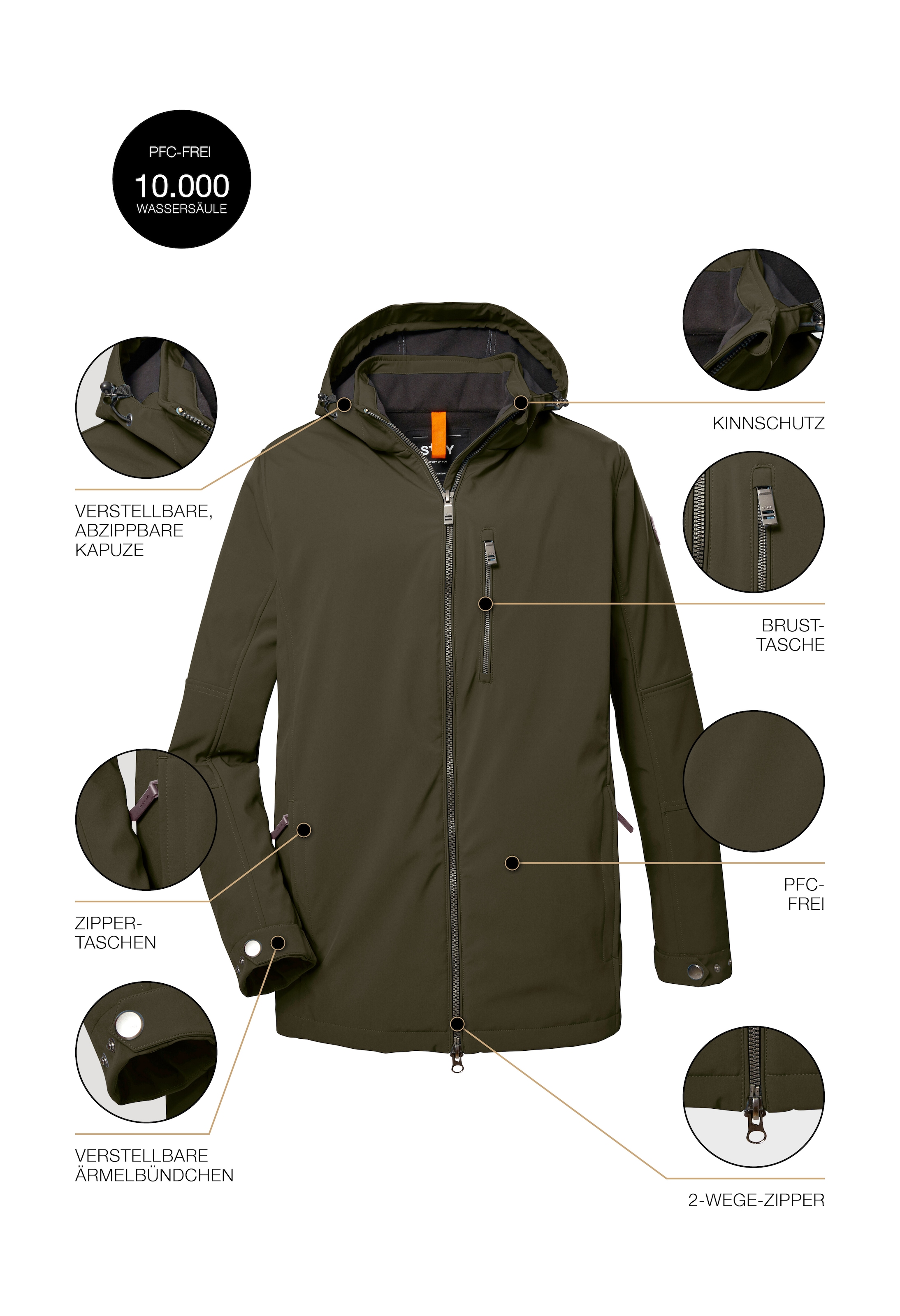 STOY Softshelljacke »STW 17 MN SFTSHLL JCKT«, Wasserabweisende, atmungsaktive Softshelljacke mit abnehmbarer Kapuze
