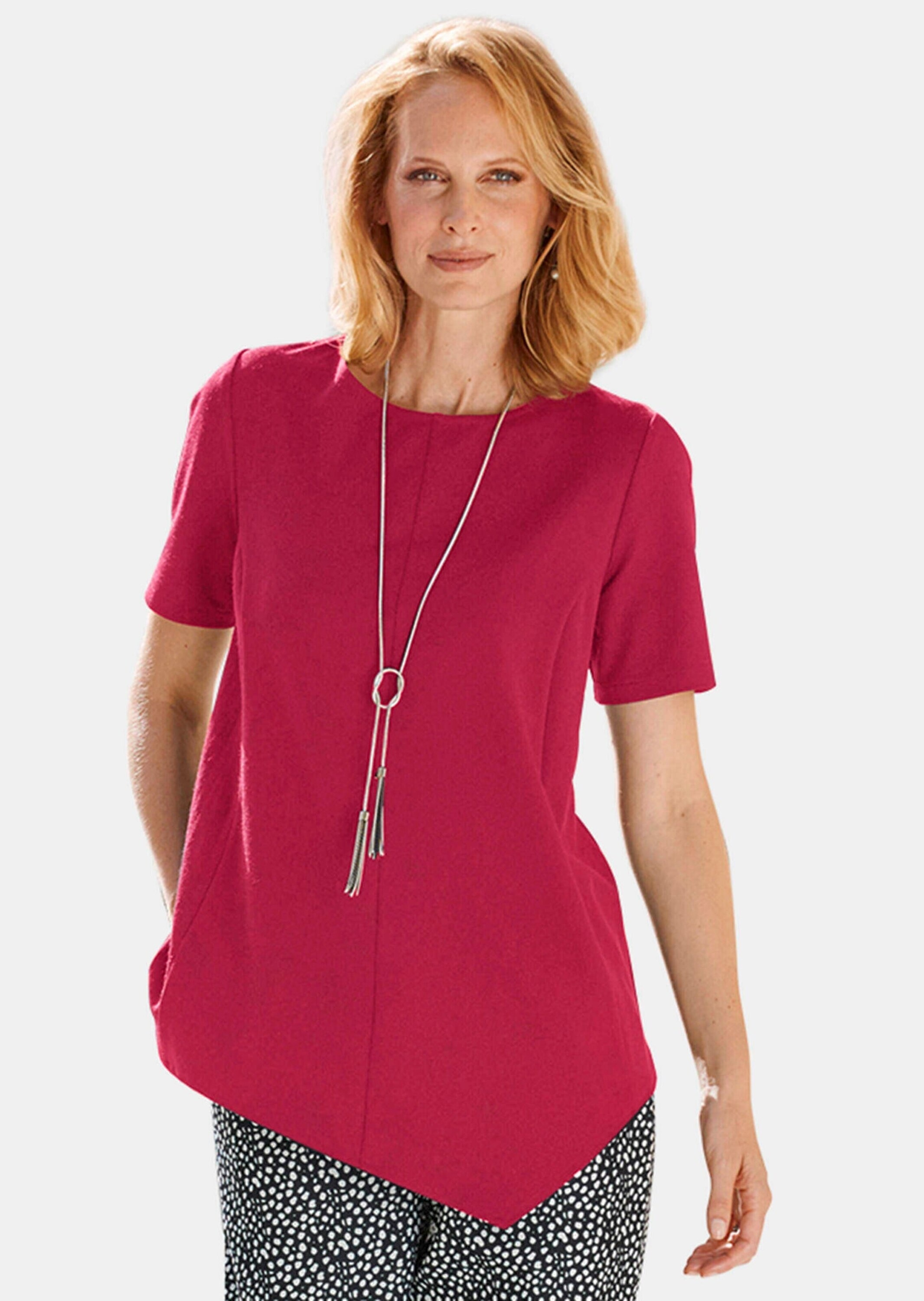 Langarm-Poloshirt GOLDNER "Kurzgröße Zipfelshirt", Damen, Gr. 22, rot, Obermaterial: 94% Polyester PES. 6% Elasthan EL., normal, Sonstiges, Shirts, Ohne 3