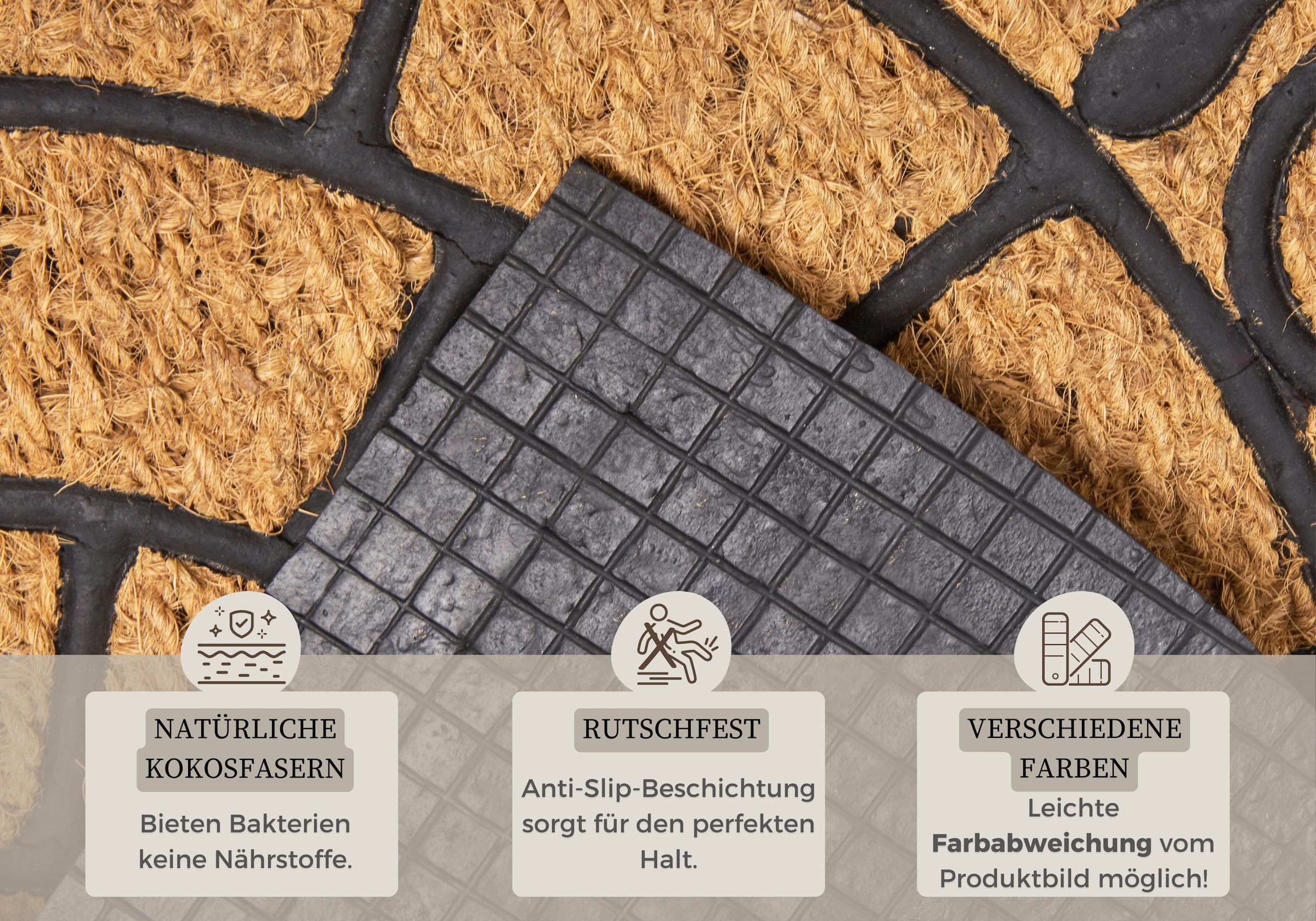 HANSE Home Fußmatte »Kokos, Türmatte«, halbrund, 8 mm Höhe, Kokos, Gummi, Schmutzfangmatte, Outdoor, Rutschfest, Innen, Kokosmatte