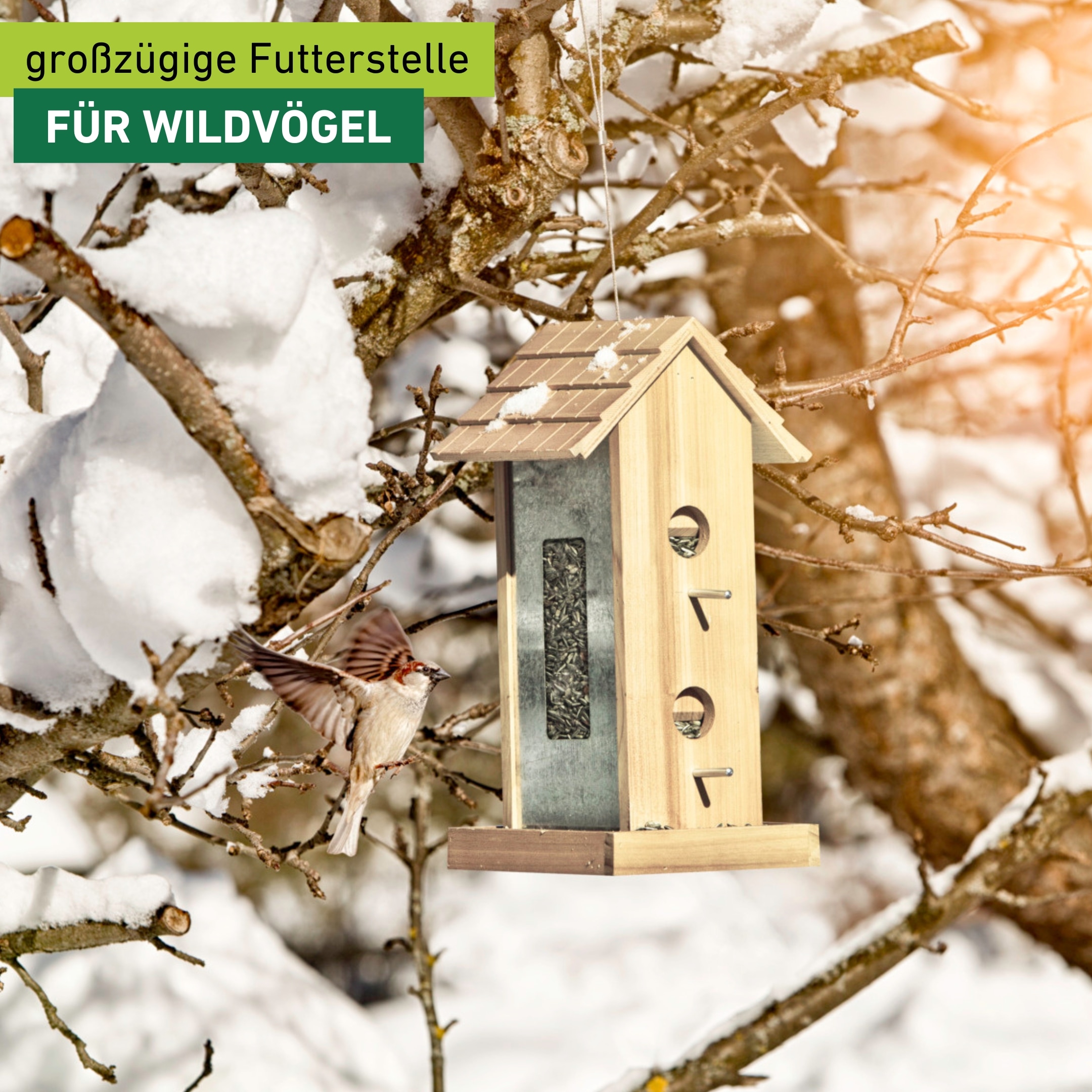 Windhager Vogelhaus »Country, Futterspender aus Kiefernholz, mit Schindeldach« Futterstation inkl. Aufhängung, Füllmenge ca. 3 L, 17,5x19x38 cm