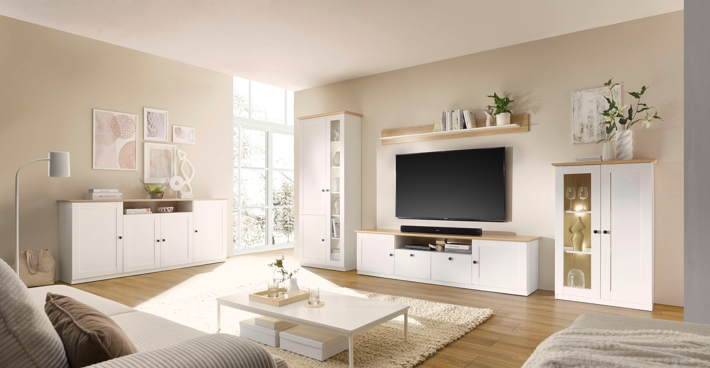 OTTO home Wohnwand »Brest, Anbauwand im Landhausstil, Komplettset, Wohnzimmer-Set« Set, 4 Stk. tlg.