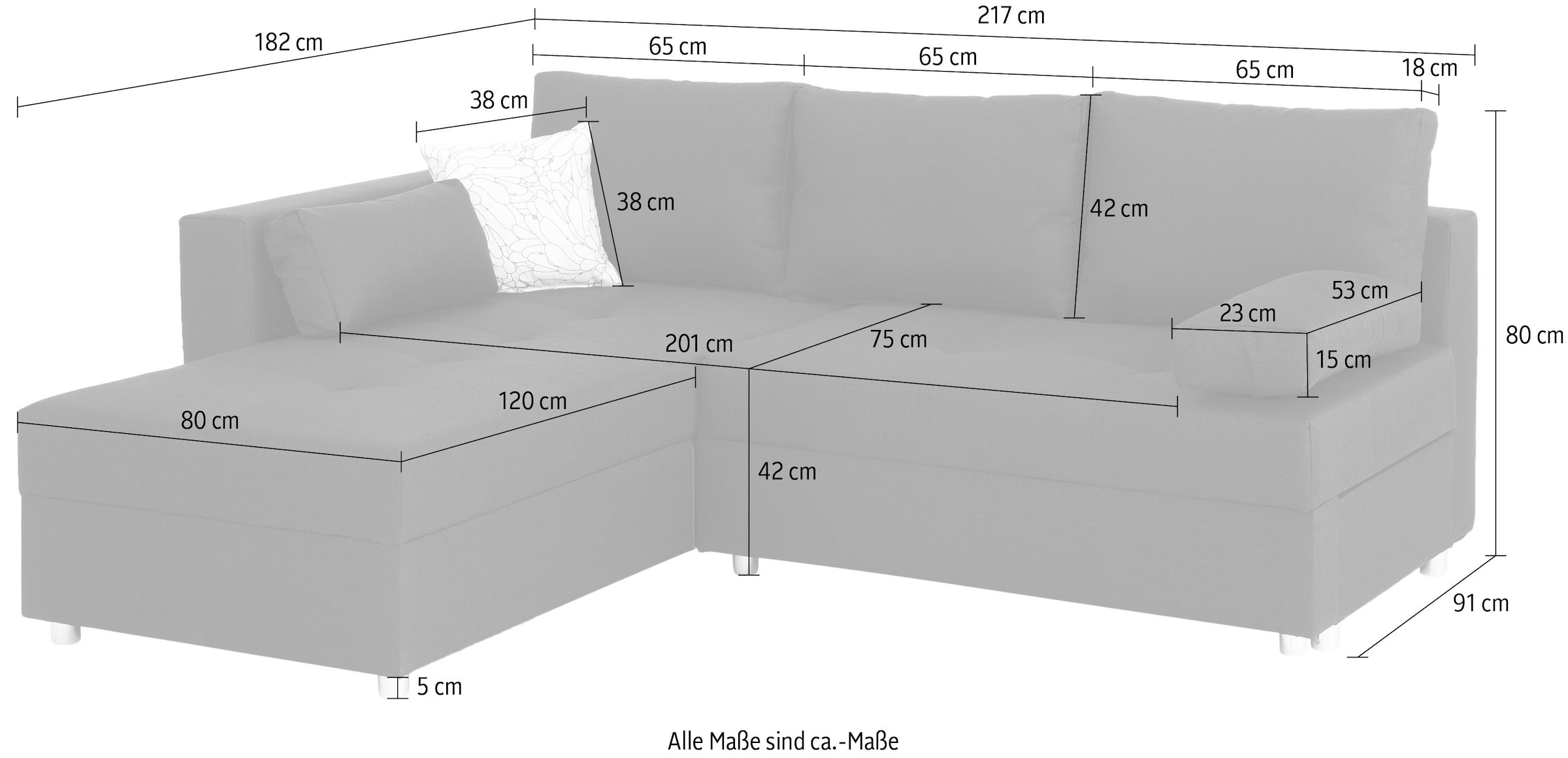 Home affaire Ecksofa »Italia L-Form«, mit Bettfunktion und Bettkasten, Federkern-Polsterung