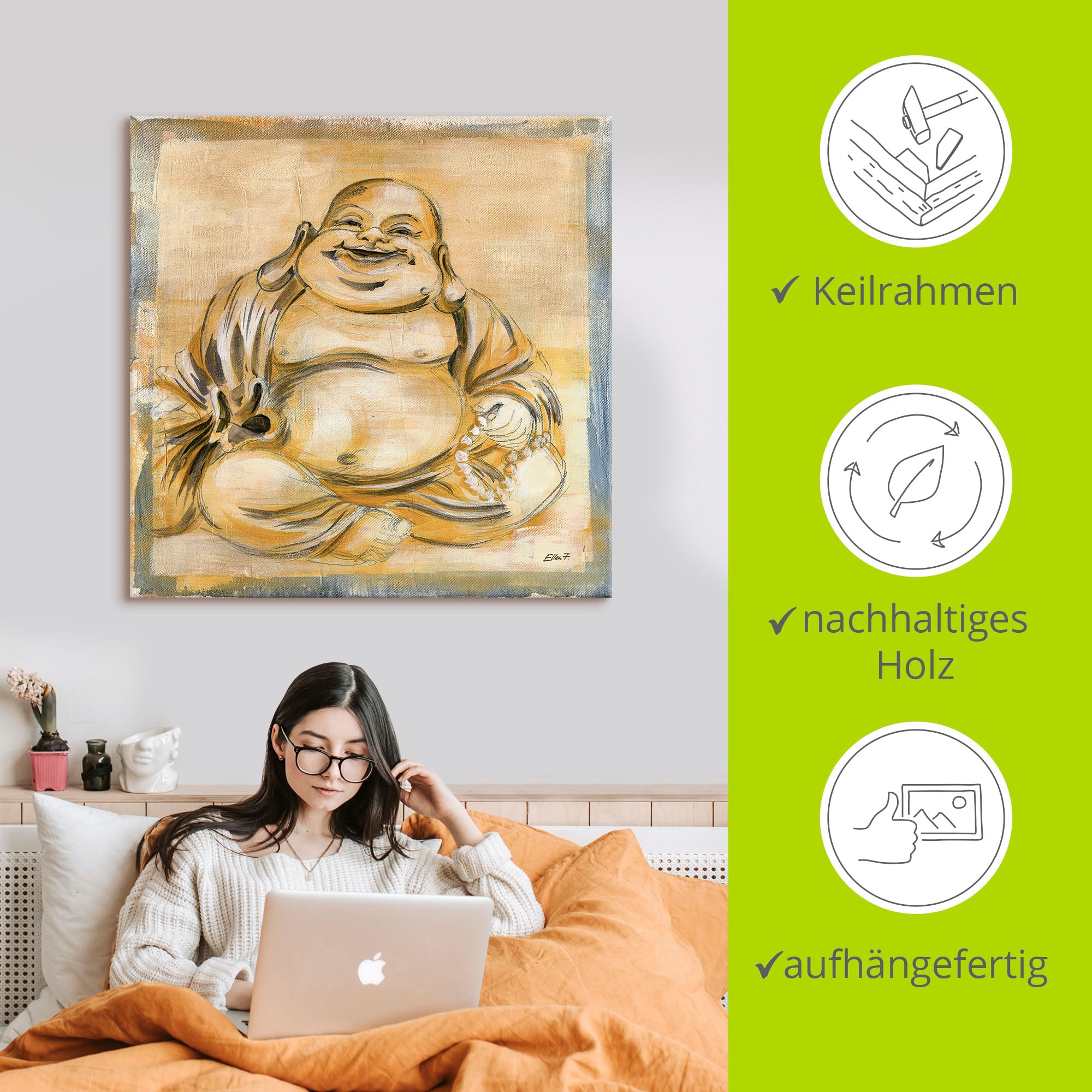 Artland Wandbild »Fröhlicher Buddha I«, Religion, (1 St.), als Leinwandbild, Poster, Wandaufkleber in verschied. Größen