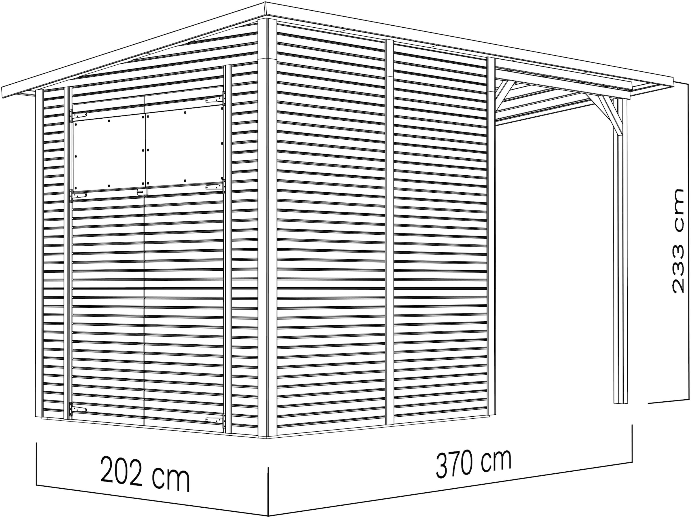 BERTILO Gartenhaus »Pent Modern 3 Plus naturbelassen«, mit hohen Seitenwänden und einer 1,88 m hohen Doppeltür