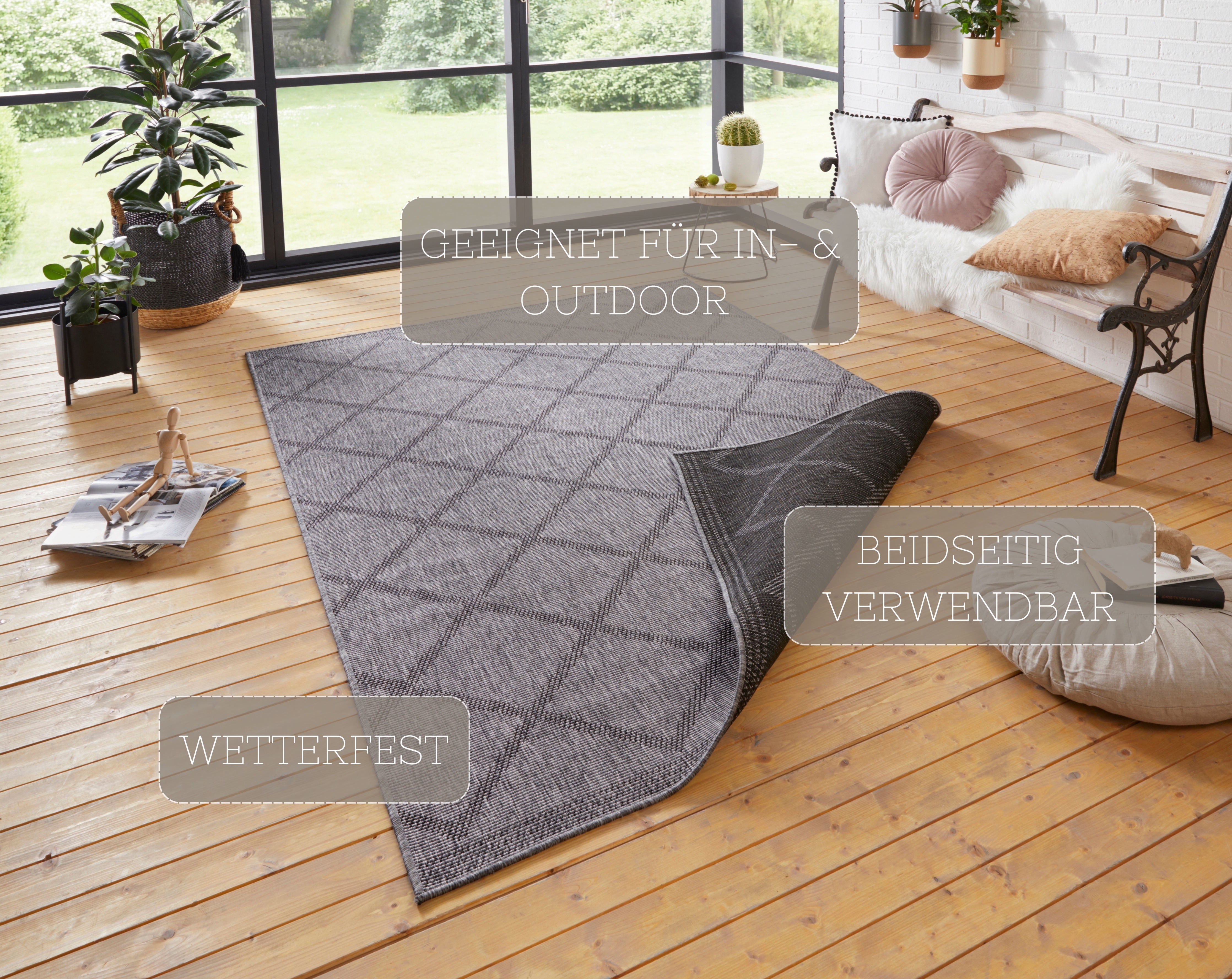 Thumbnail - HANSE Home Teppich "Corsica Wendeteppich", rechteckig, 5 mm Höhe, In-& Outdoor, Wetterfest, Balkon, Läufer, Wohnzimmer, ...