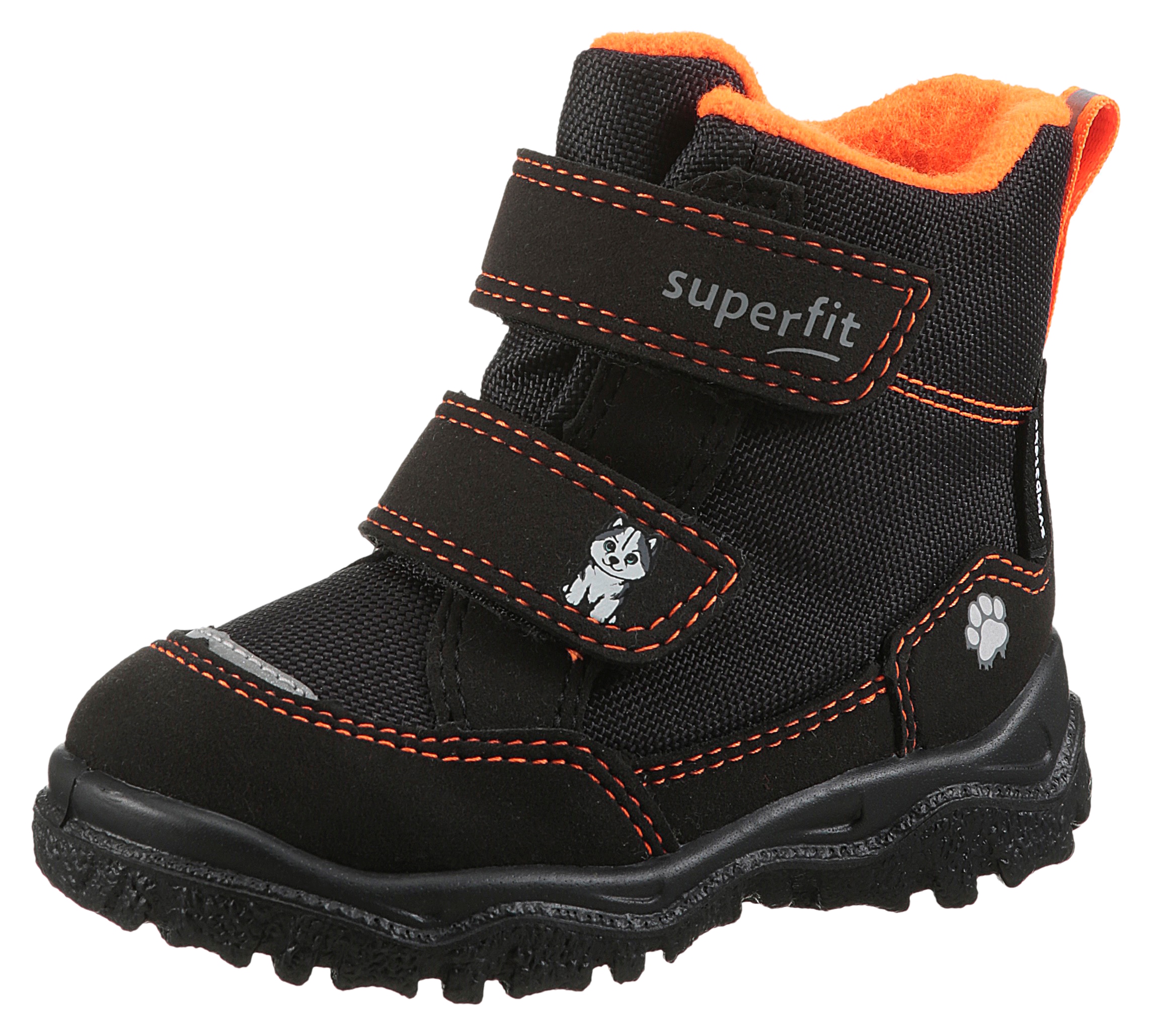 Winterboots SUPERFIT "HUSKY1 WMS: mittel", Mädchen, Gr. 23, schwarz, orange, Textil, Schuhe Winterboots, Snowboots mit wasserdichtem SYMPATEX, Größenschablone zum Download