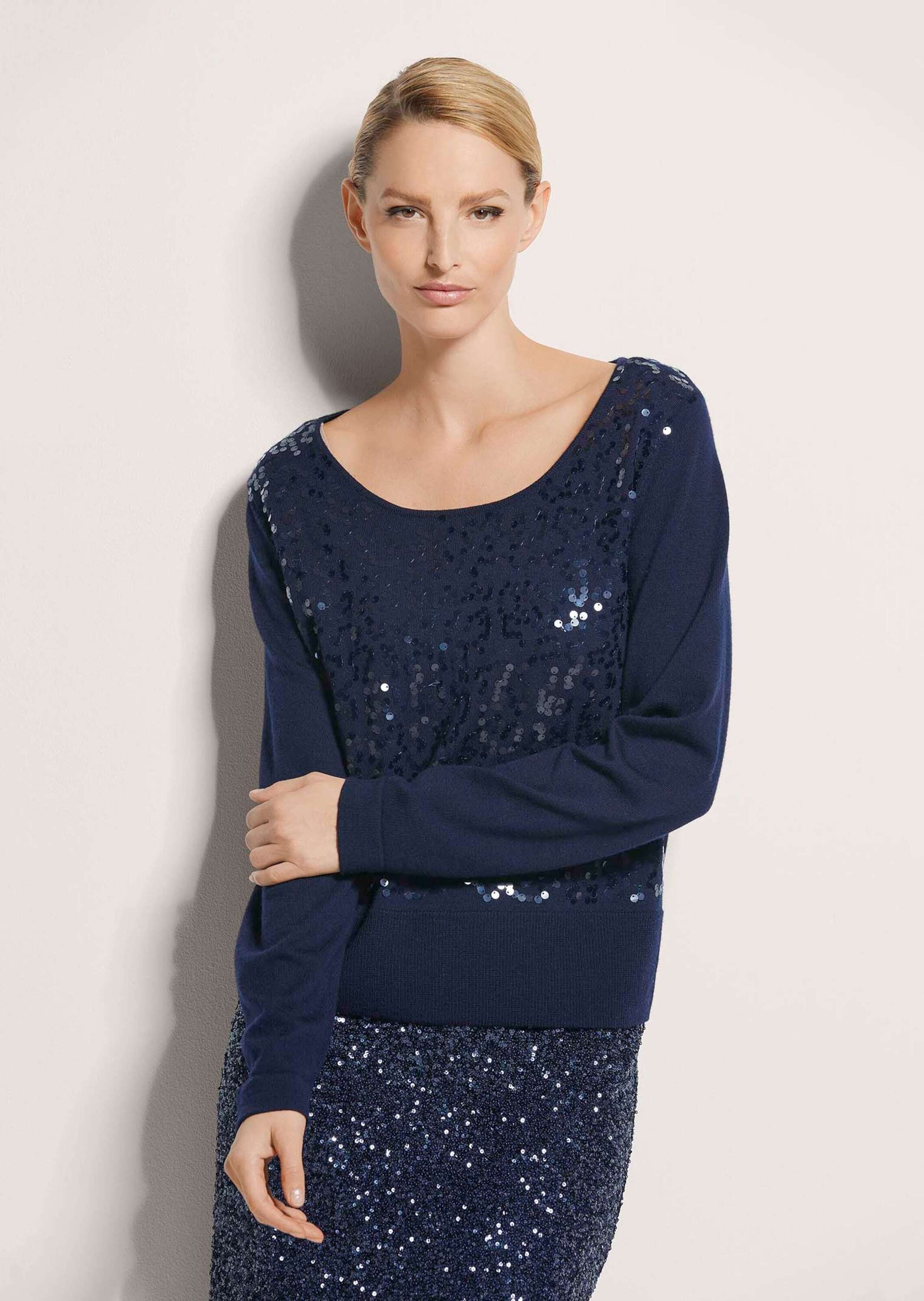 MADELEINE Longpullover »Pullover Rundhals-Pullover mit Glanz-Effekt«