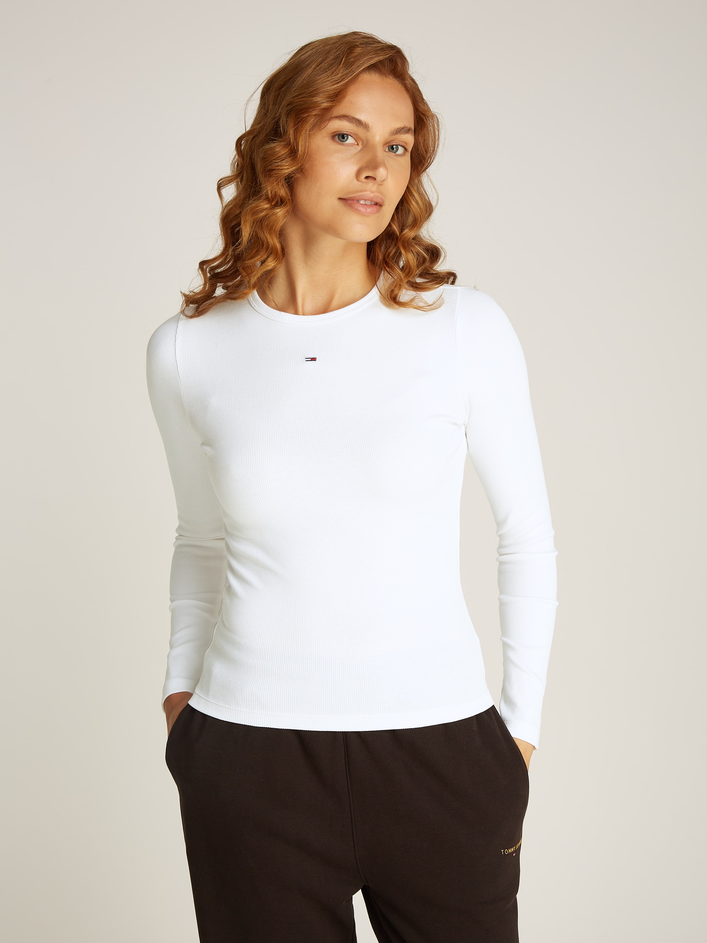 Langarmshirt »Slim Essential Rib Longsleeve Rippshirt«, mit Logostickerei