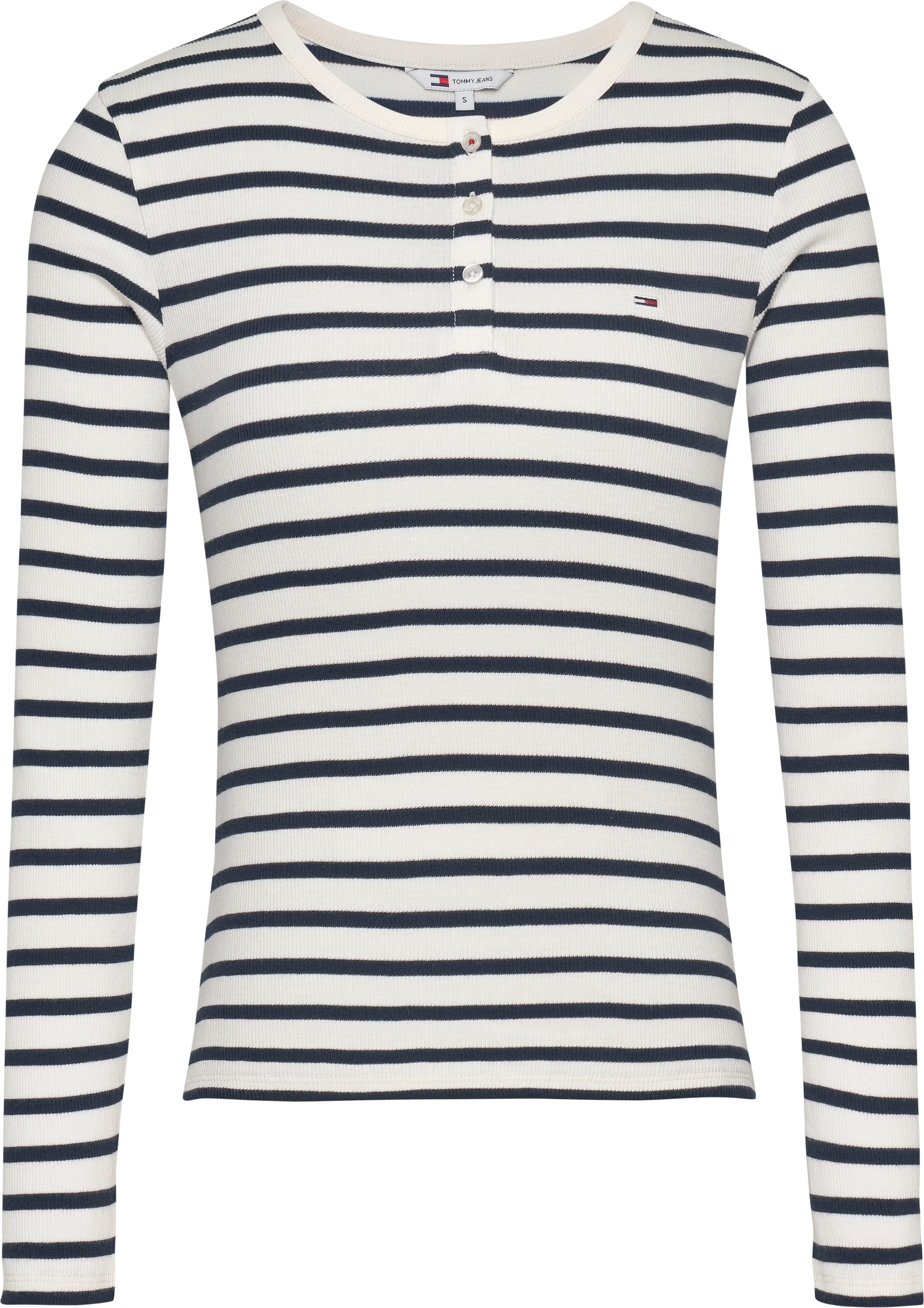 Tommy Jeans Langarmshirt »TJW SLM BUTTON RIB C-NECK LS EXT«, mit Logostickerei