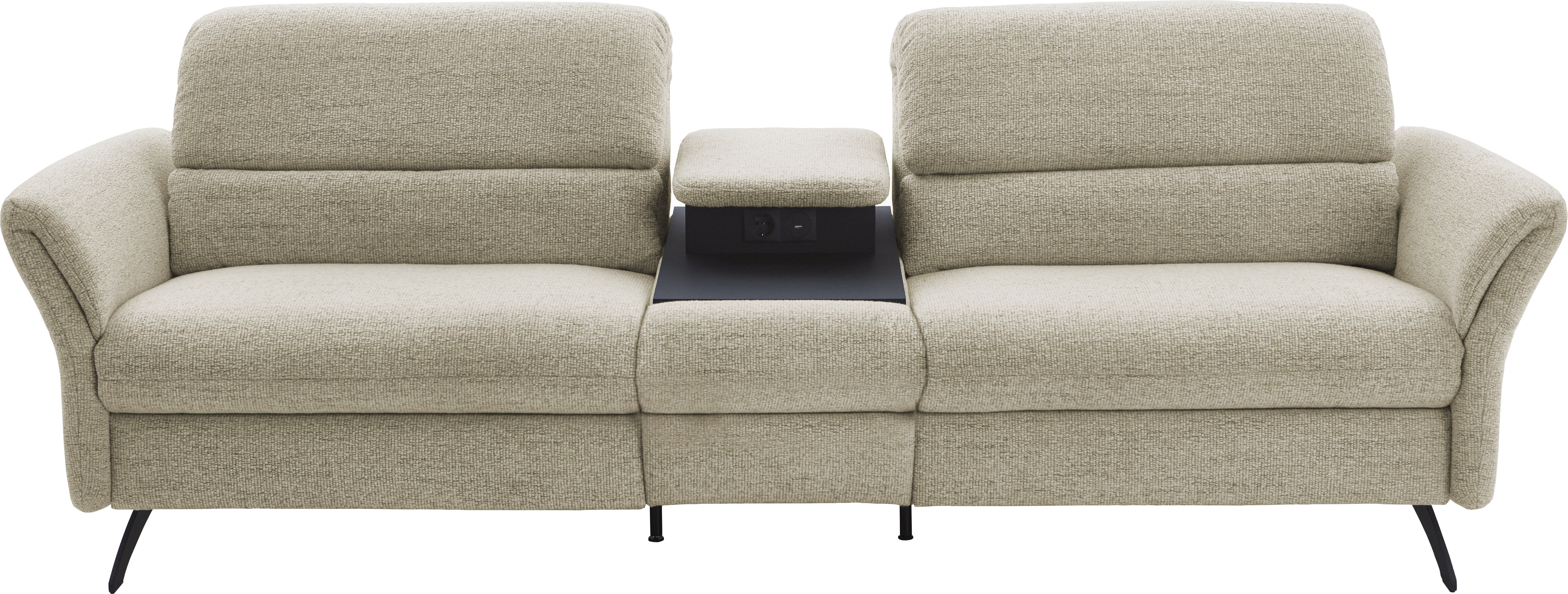 Home affaire 3-Sitzer "Bellaria, inklusive 2x Relaxfunktion motorisch mit Herz-Waage-Beschlag" Zwischenelement mit Tisch, Steckdose & USB-Ladestation
