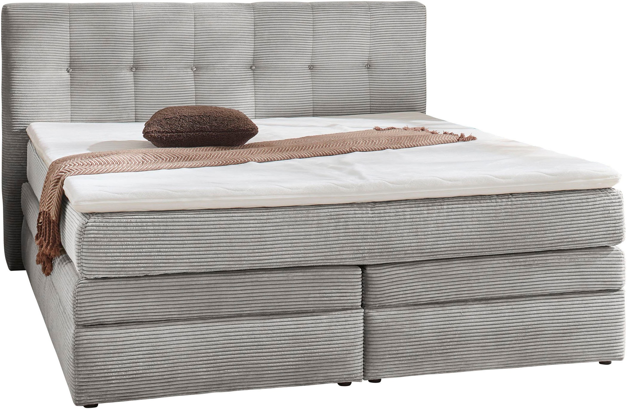 Boxspringbett JOCKENHÖFER GRUPPE "Amy", hellgrau 426, 29, L:217cm, Bezug Bett: Cordstoff (100% Polyester);Topper und Matratzenspiegel: 100% Polyester, Komplettbetten, Boxspringbett, mit Bettkasten und Kaltschaum-Topper, erhältlich in 120, 140 & 180cm 5