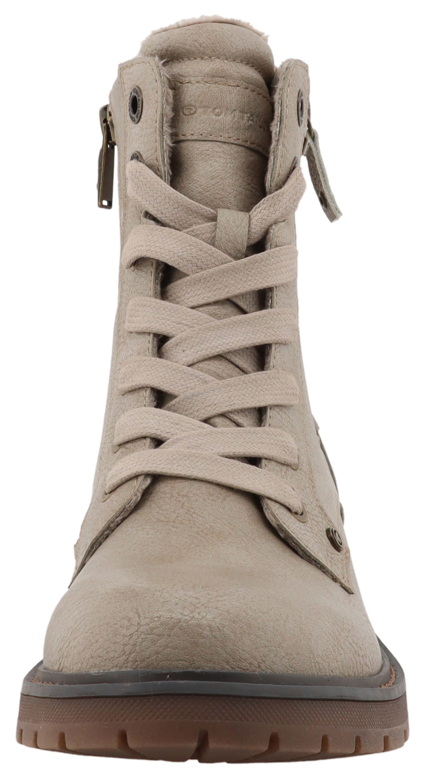 Winterboots TOM TAILOR, Damen, Gr. 38, weiß (sanftes weiß), Lederimitat, Schuhe Winterboots, Workerboots, Hiking Boot mit Blockabsatz 3