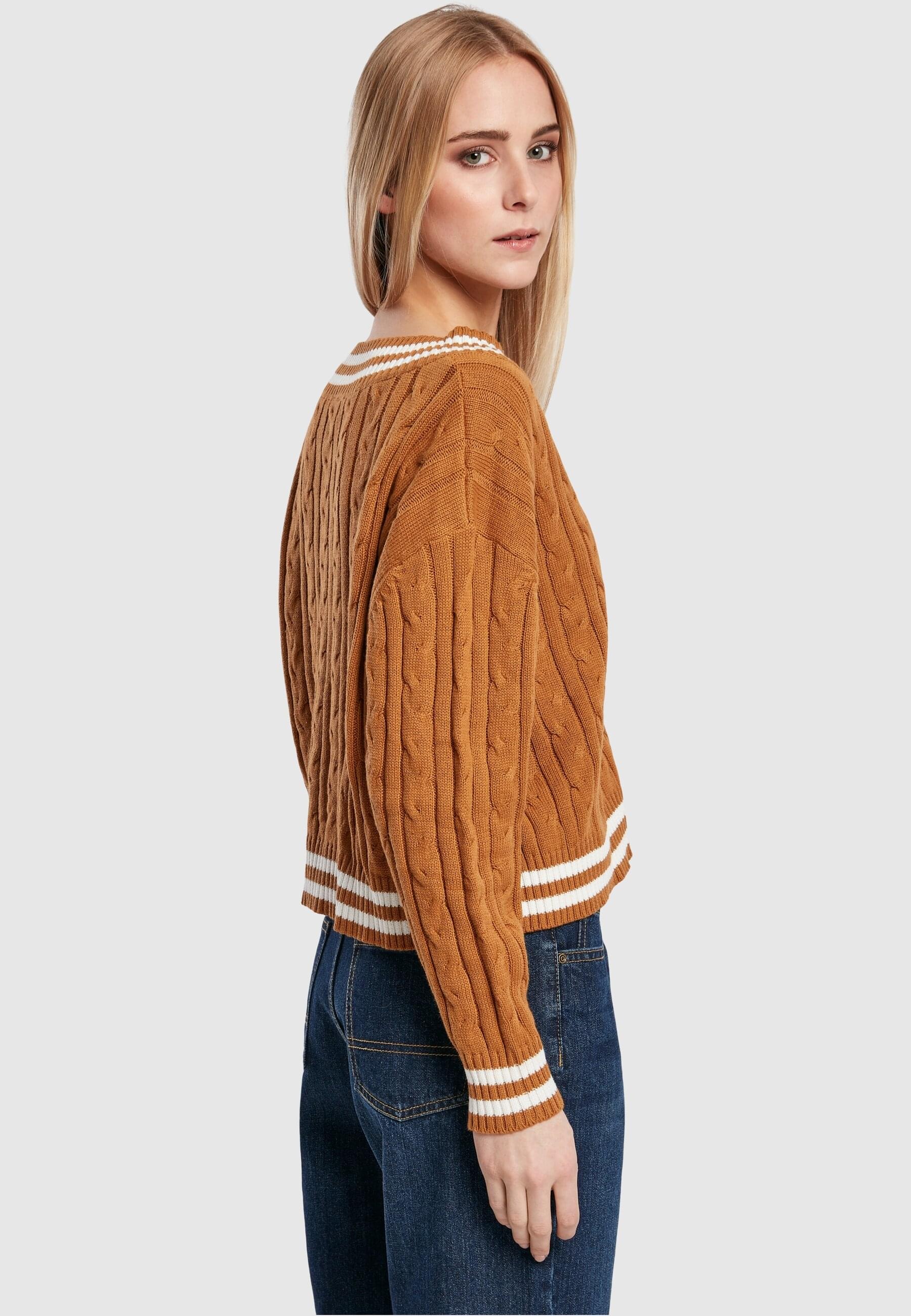 URBAN CLASSICS Rundhalspullover »Urban Classics Damen Ladies Short V-Neck College Sweater«, (1 tlg.)