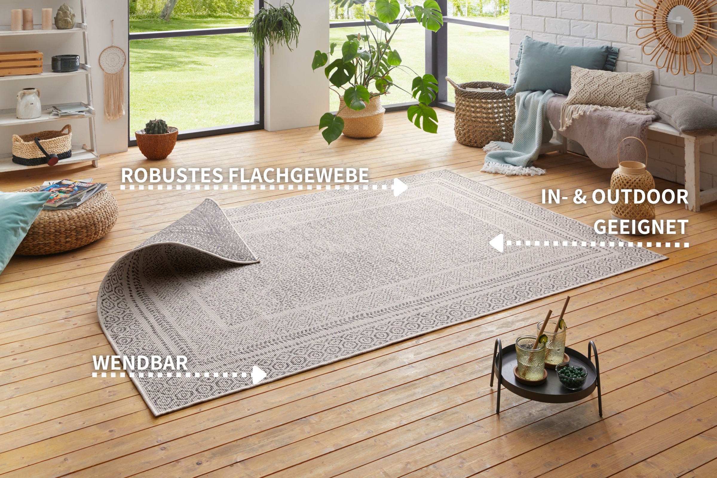 my home Teppich »Bernard Wendeteppich«, rechteckig, 5 mm Höhe, auch als Läufer, Robust, Pflegeleicht, Flachgewebe, In- und Outdoor