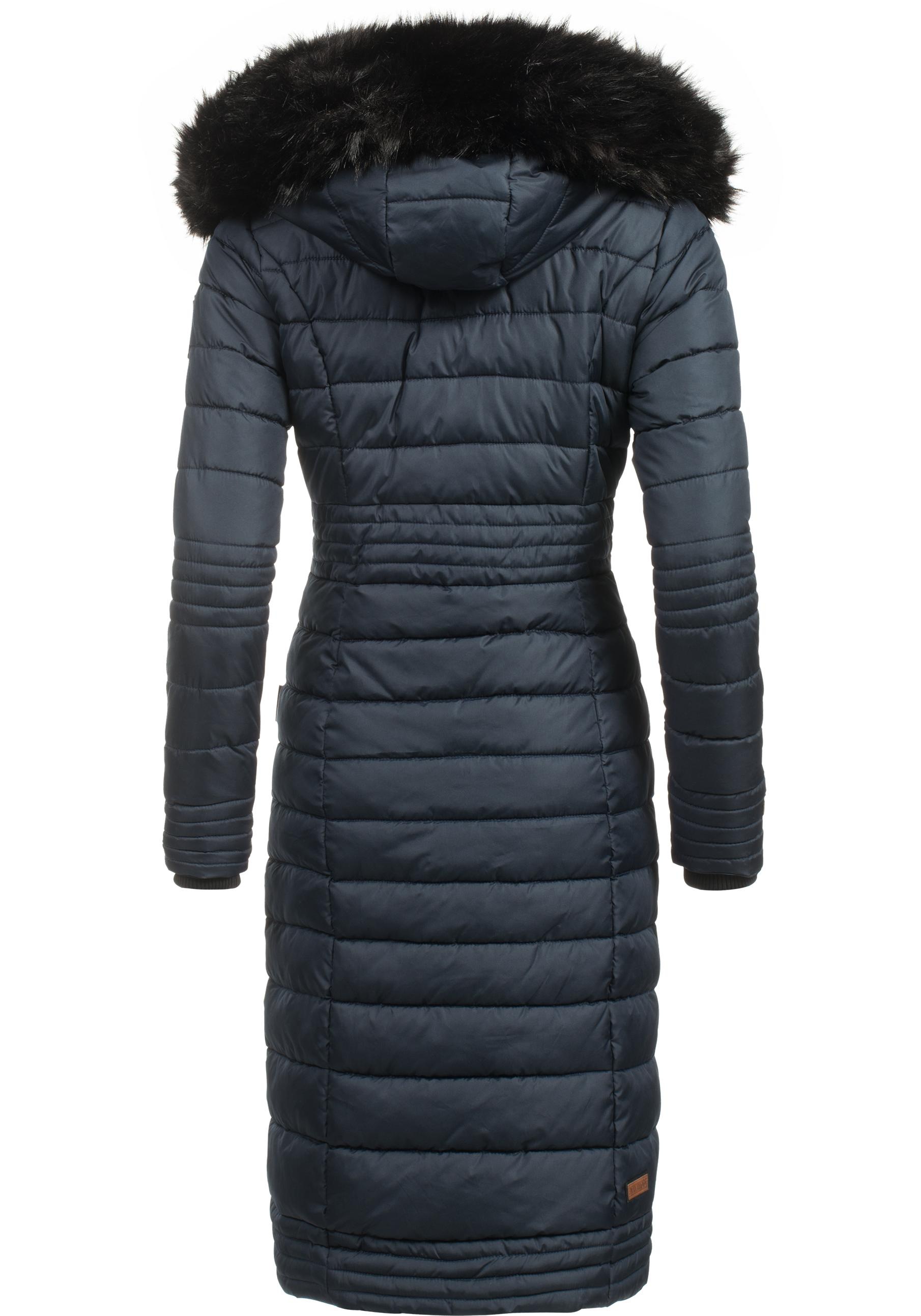 Navahoo Wintermantel »Umay«, langer Damen Winter Steppmantel mit Kunstfellkapuze
