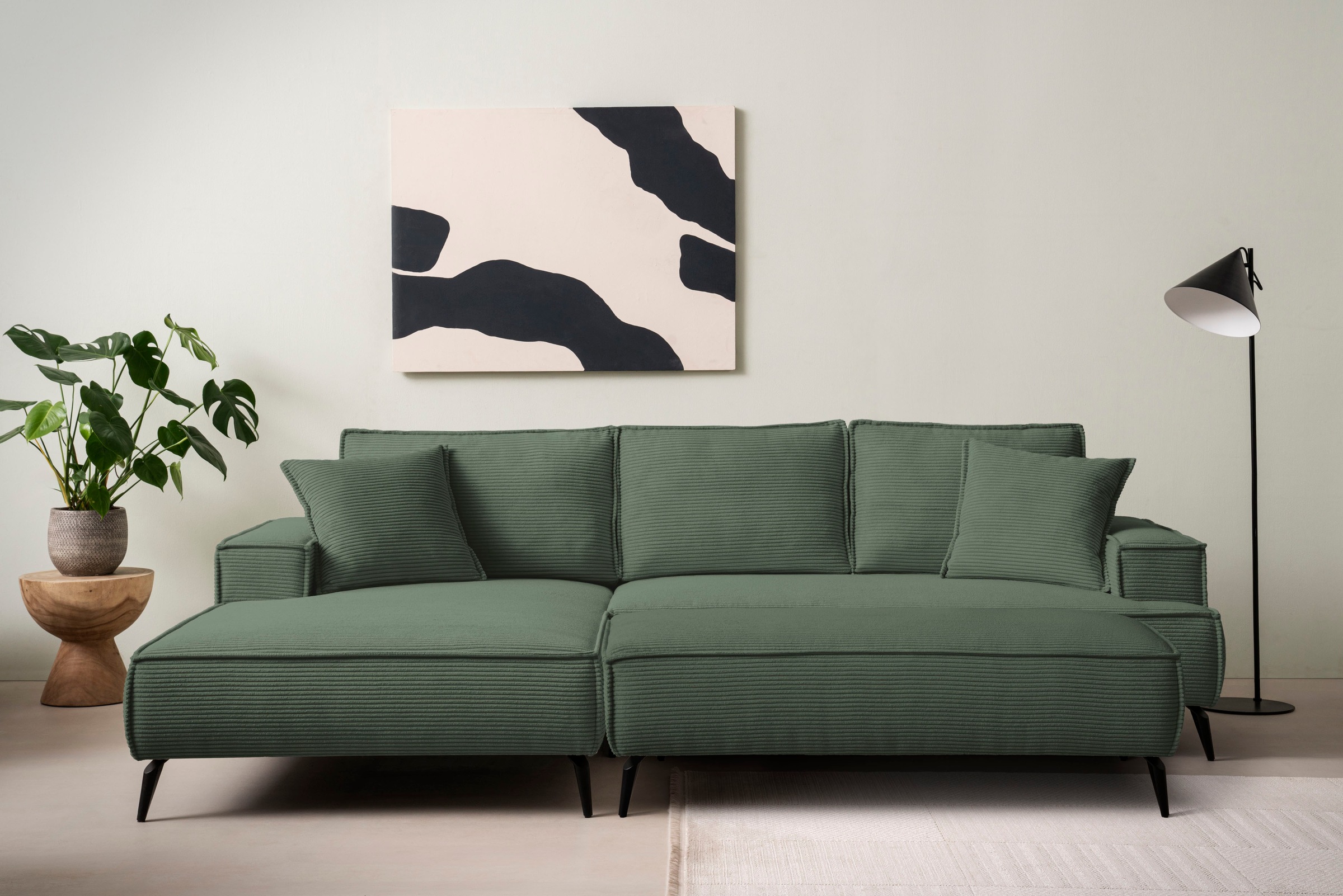 Sitzgruppe HOME AFFAIRE "TVINNU, Polsterecke L-Form, Schlaffunktion, mit Hocker", grün (dunkelgrün), B:275cm H:83cm T:173cm, Sitzmöbel-Sets, Set, stellbar zum Schlafsofa (Krokodilverbinder) 4