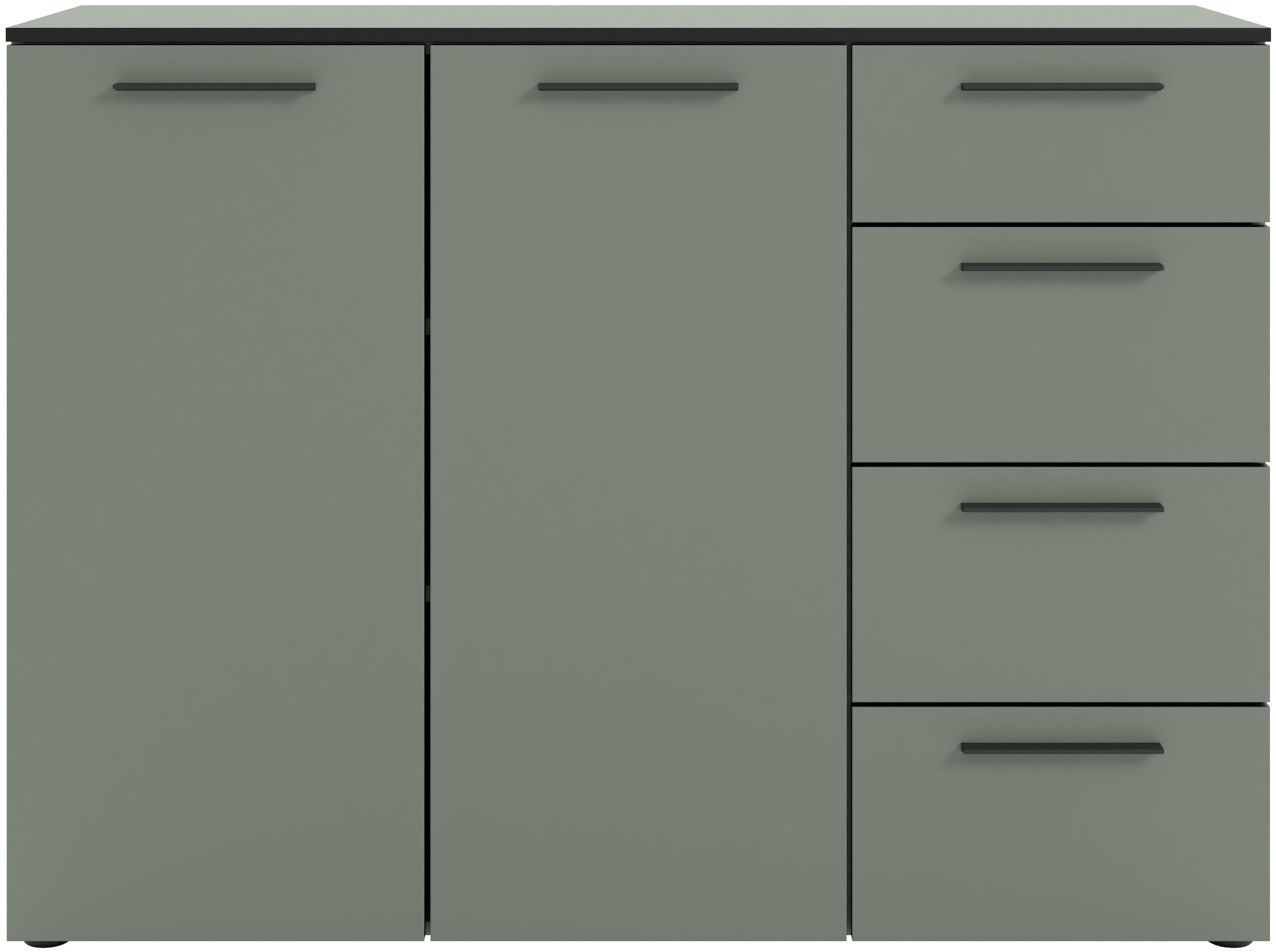 Manjana Möbel Kommode "mit Schwarz matten Metallgriffen in verschiedenen Ausführungen" mit Soft-Close-Funktion, mit melaminbeschichteter Oberfläche
