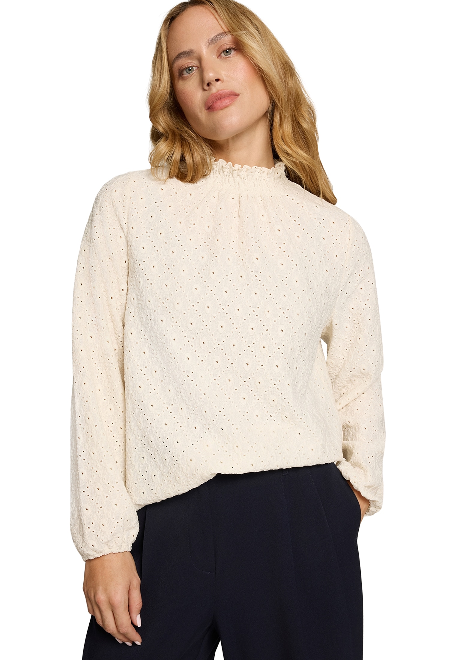 Zero Klassische Bluse "Damen mit Lochmuster" günstig online kaufen