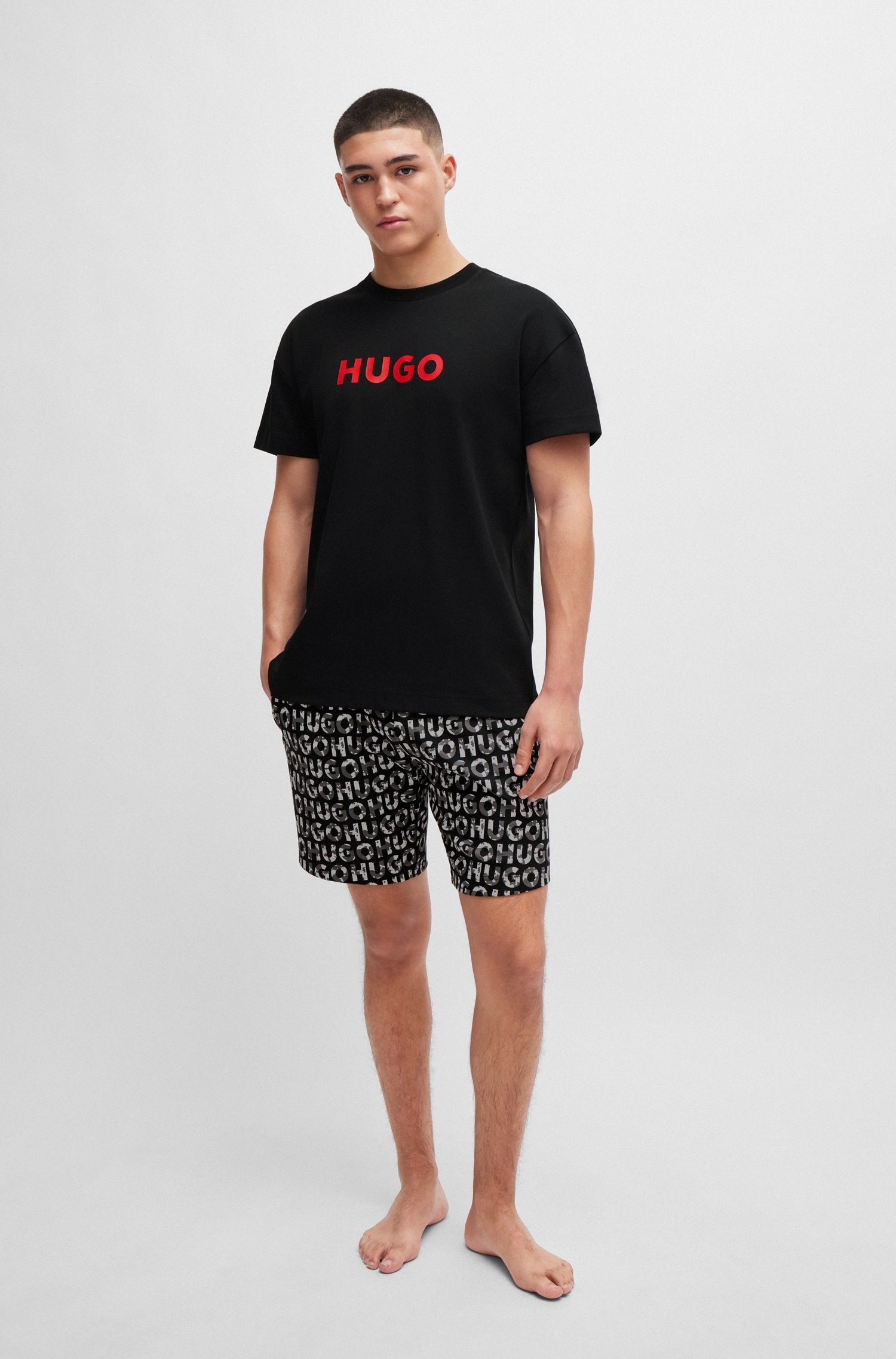 HUGO Underwear Pyjama "Camo Logo Short Set", (Set, 2 tlg., 2er), mit großem Logodruck